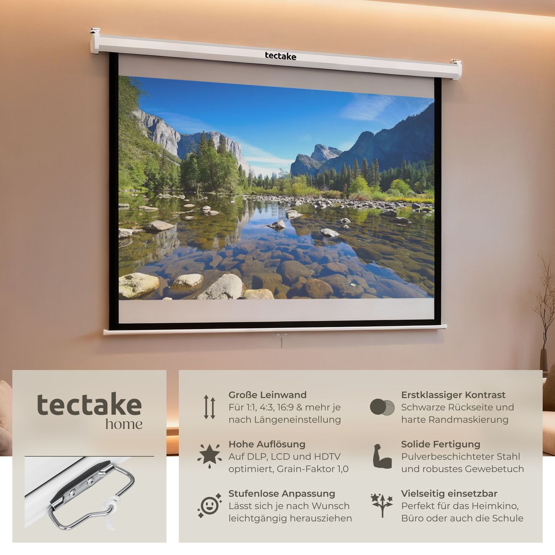 tectake Beamer-Leinwand Deckeneinbauleinwand (ausziehbar)