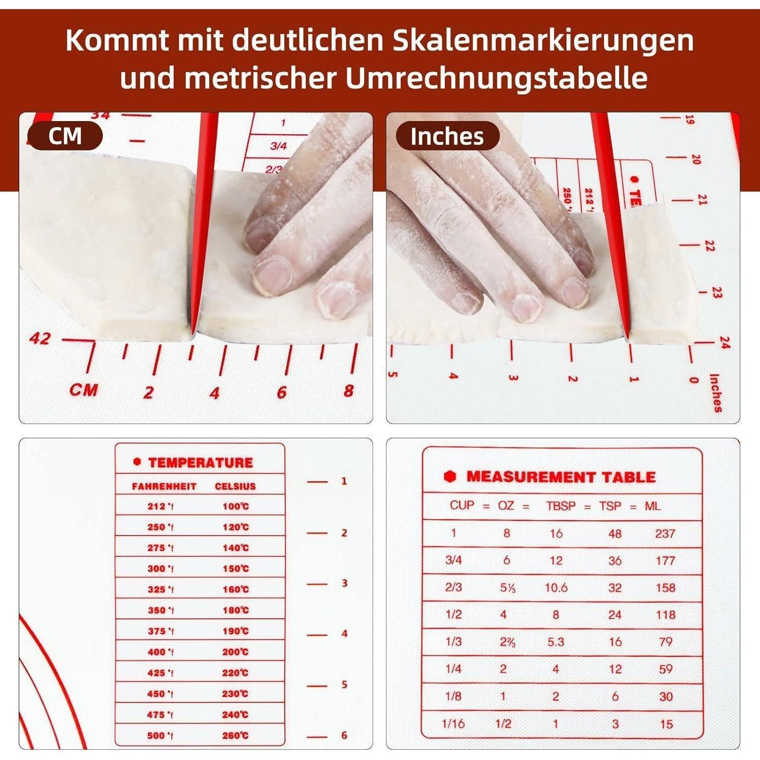 LuxusKollektion Backmatte Silikon Backmatte 70x50 cm Antihaft Teigmatte mit 3 Teigschaber