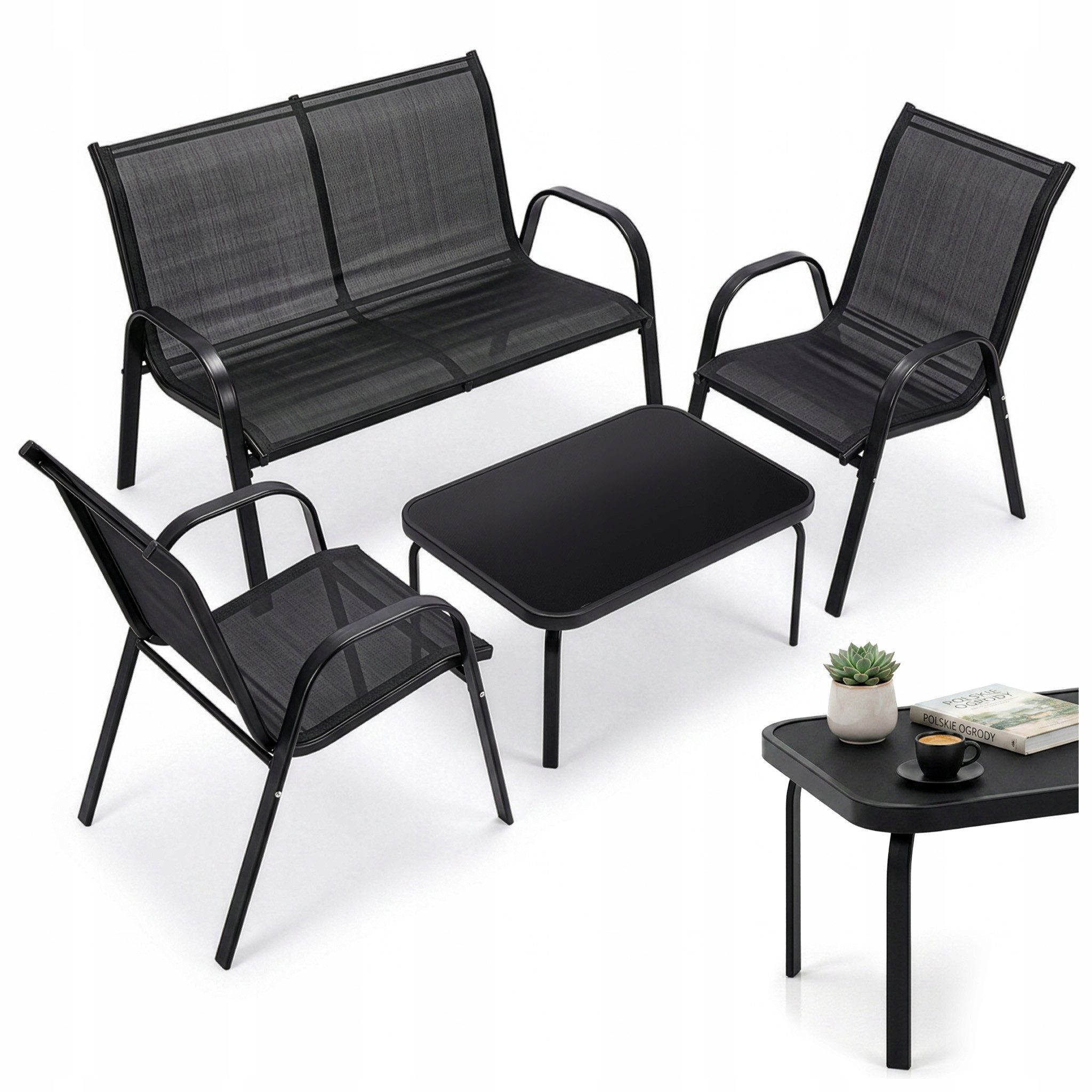 Campela Sitzgruppe Gartenmöbel Set 4-teilig – wetterfest & pflegeleicht – Textilene Komfo, (Set, 4-tlg., 1 Tisch 2 Sessel 1 Sofa)