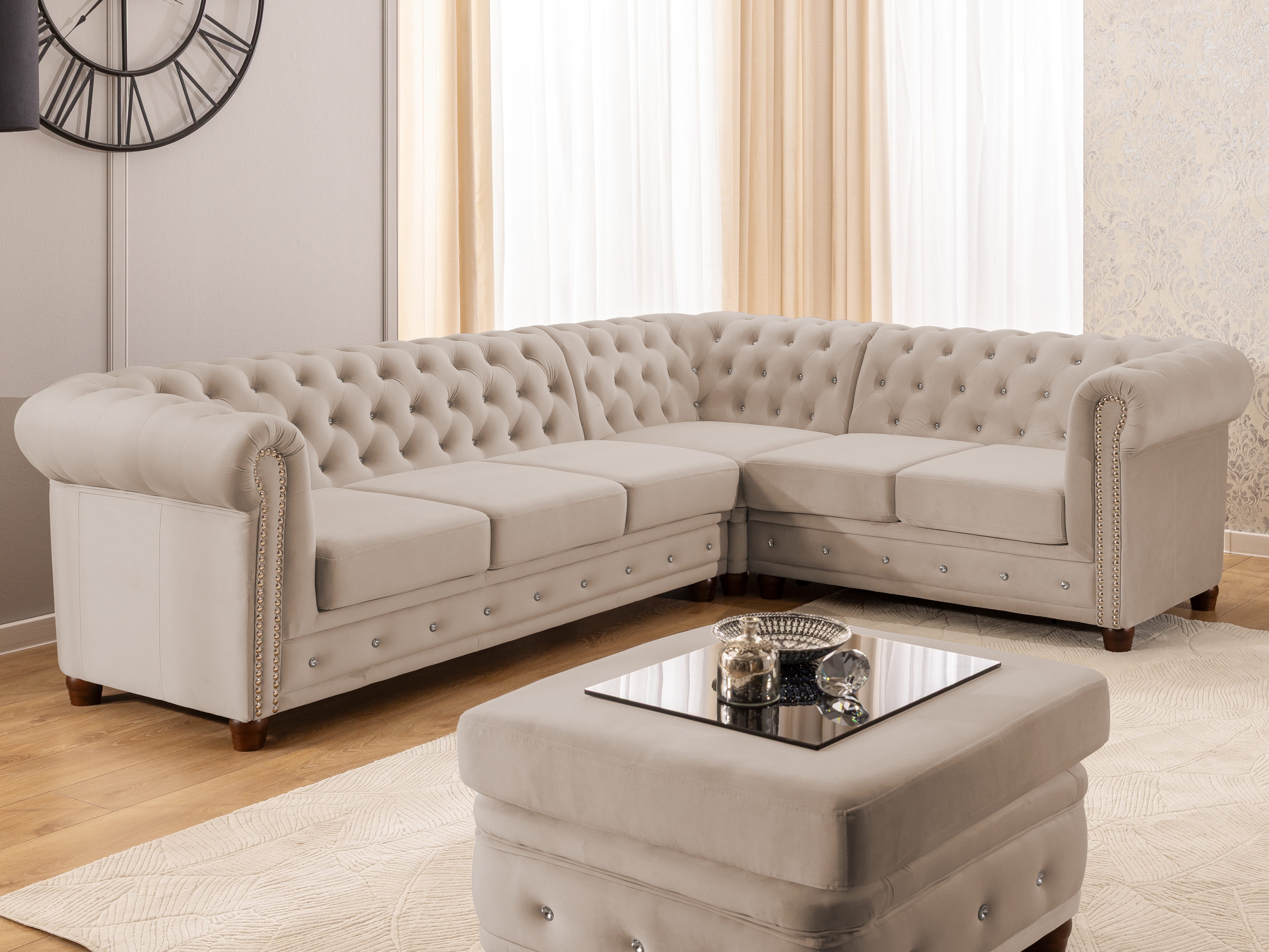 S-Style Möbel Ecksofa Chesterfield mit Schlaffunktion Cleo Blink Samt mit K günstig online kaufen