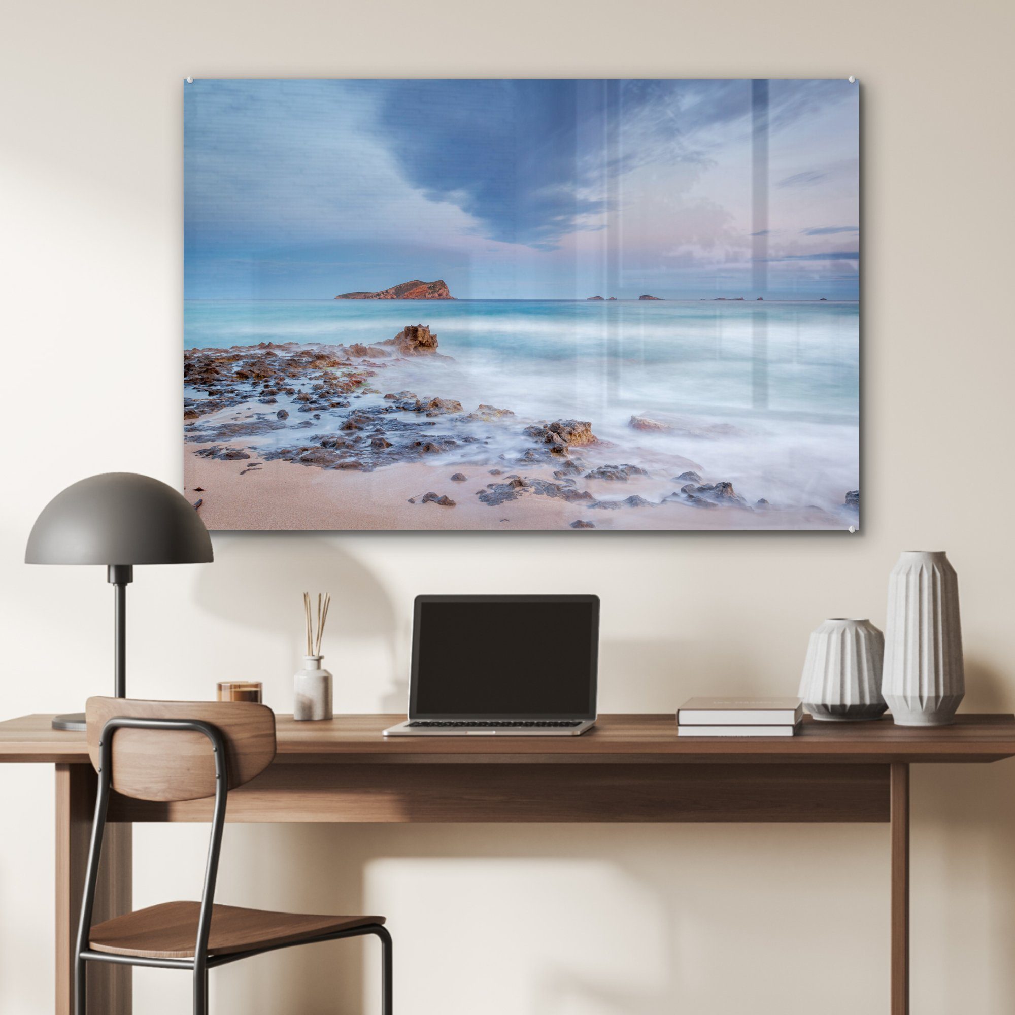 Wohnzimmer Comte den Blick Strand Ibiza, auf St), Cala Acrylglasbild auf (1 Schlafzimmer & MuchoWow Acrylglasbilder