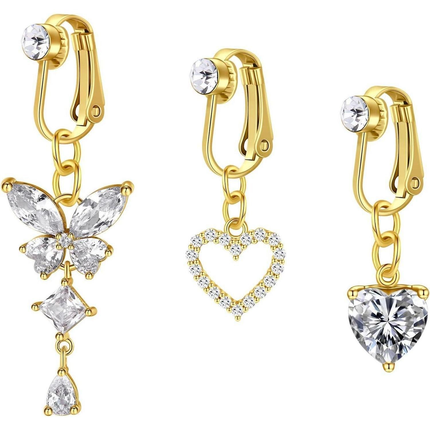 MODRSA Bauchnabelpiercing-Set Fake Bauchnabelpiercing Damen Chirurgenstahl Schmetterling Herz Mond