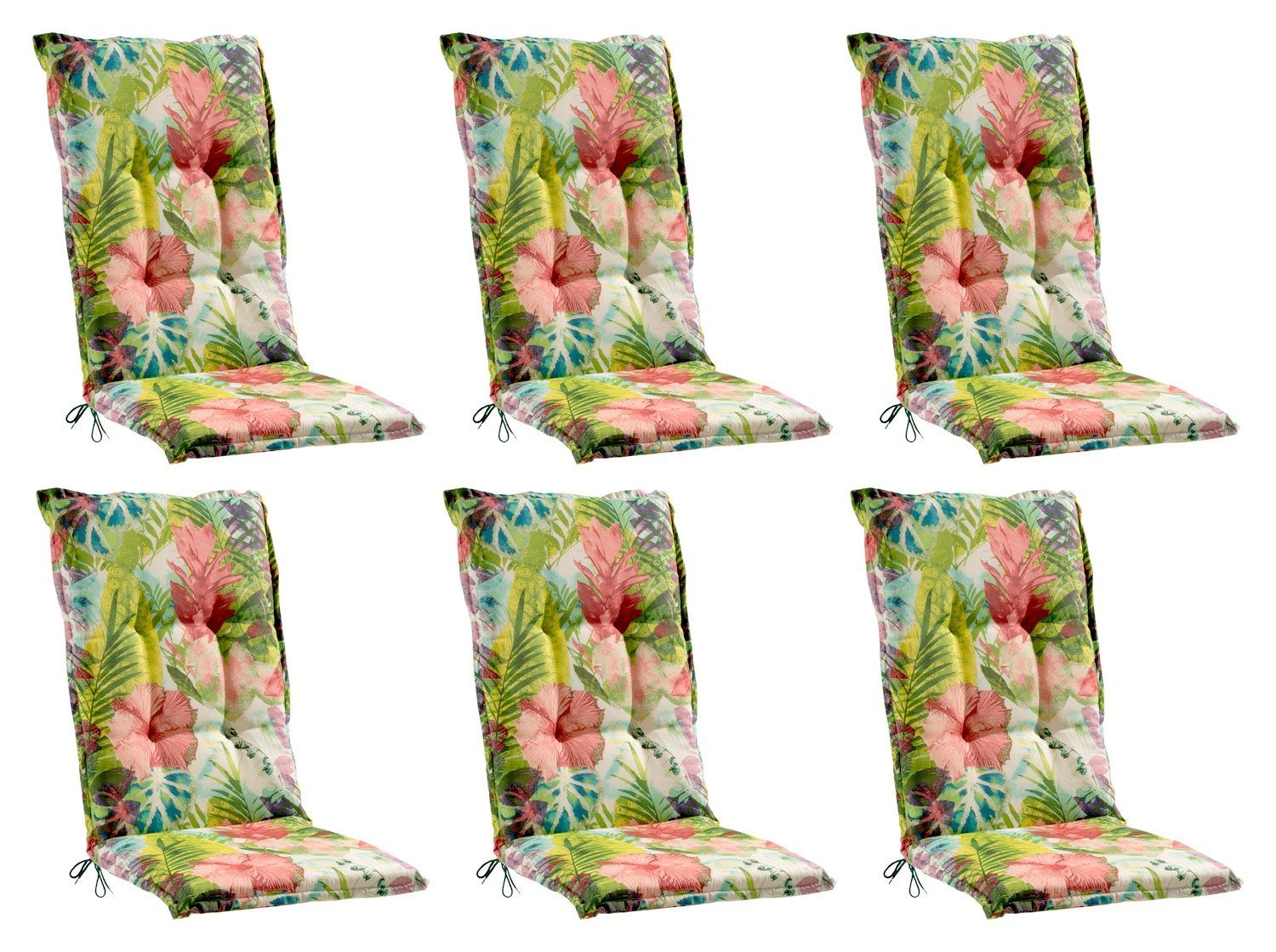 GO-DE Hochlehnerauflage FRUTTANA, B 50 x L 120 cm, Mehrfarbig, 6er Set, (Set, 6 St), Gartenstuhlauflagen für Hochlehnstühle