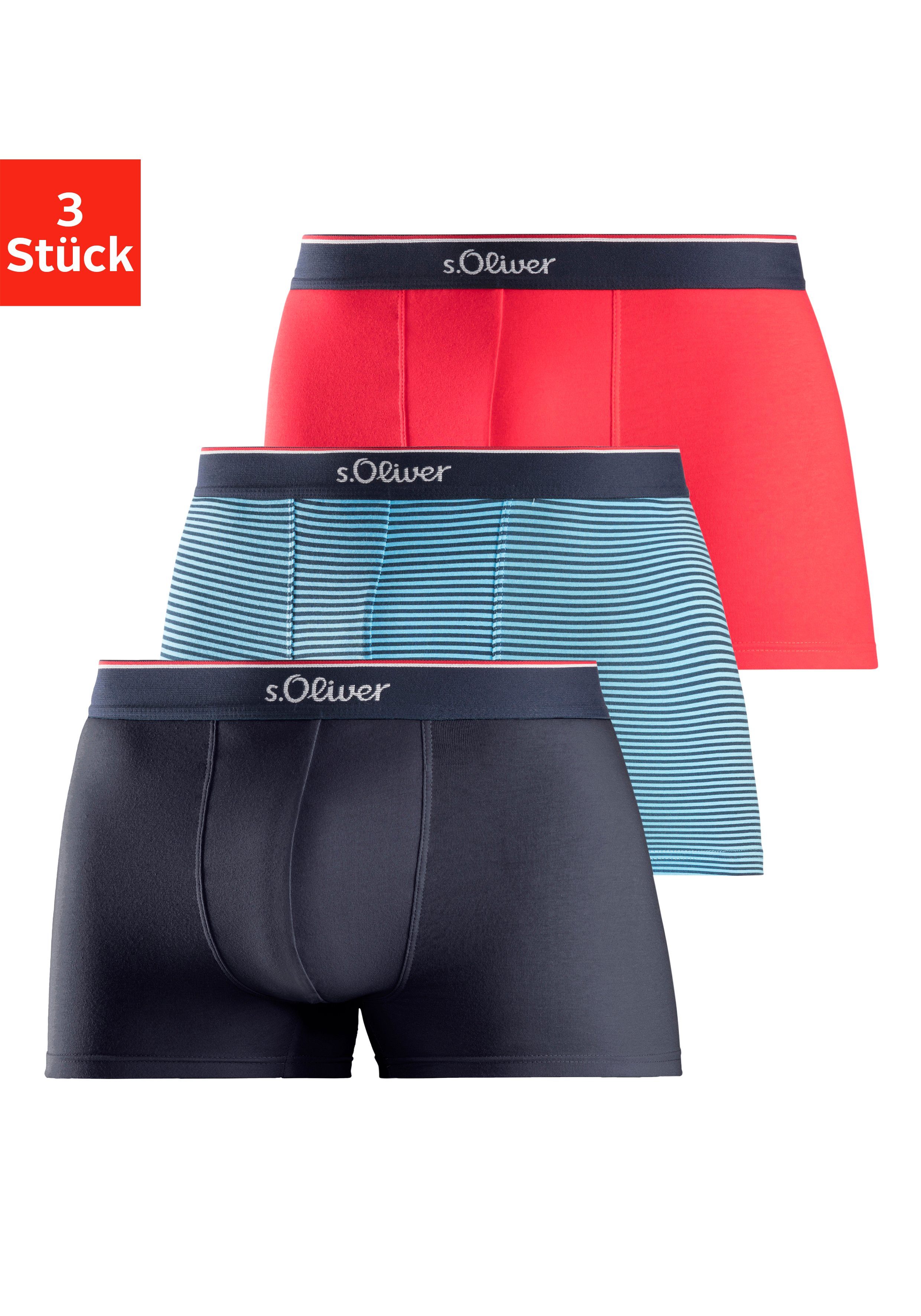s.Oliver Boxer (Packung, 3-St) in modischen Designs rot, gestreift, navy