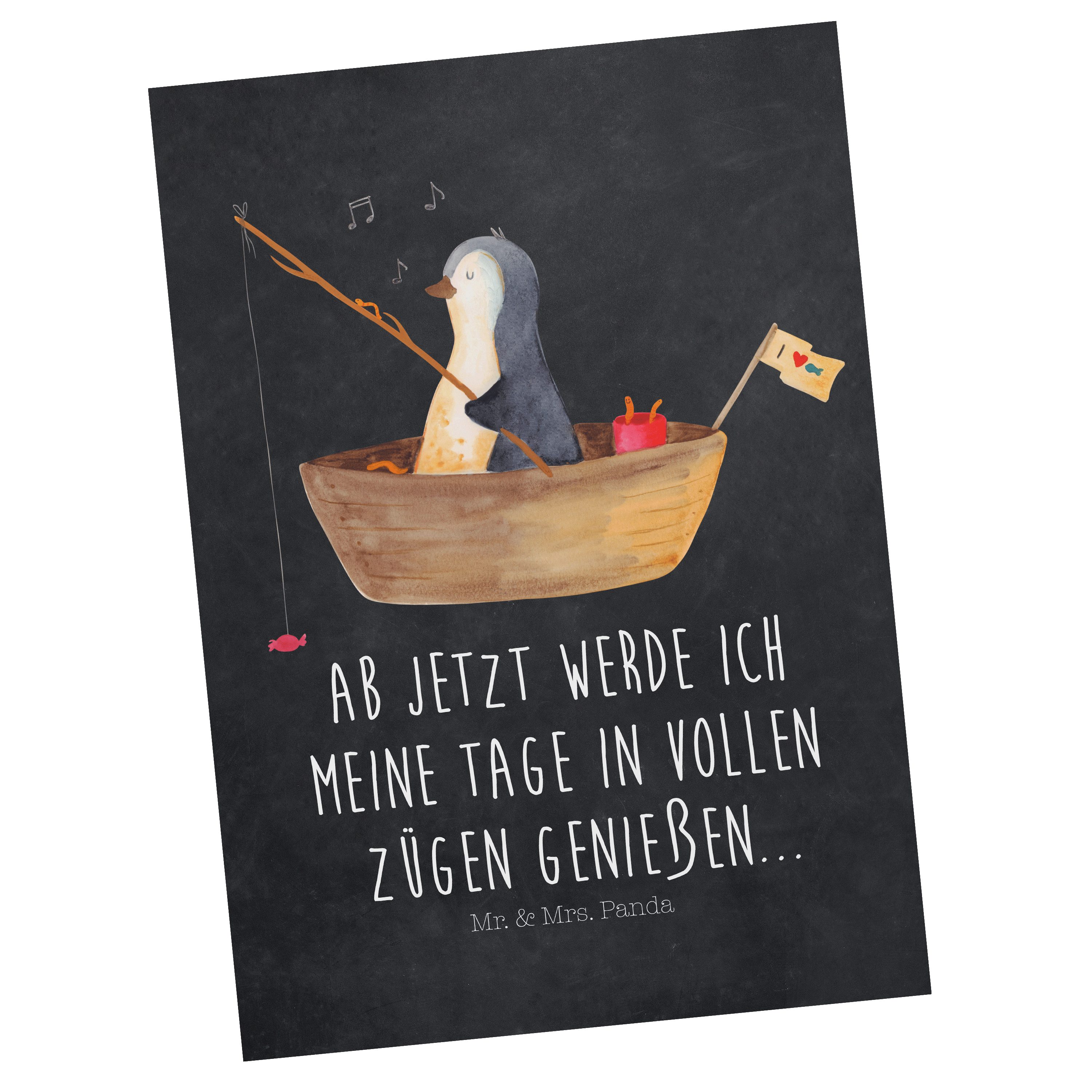 Mr. & Mrs. Panda Postkarte Pinguin Angelboot - Kreidetafel - Geschenk, Neustart, Einladungskarte