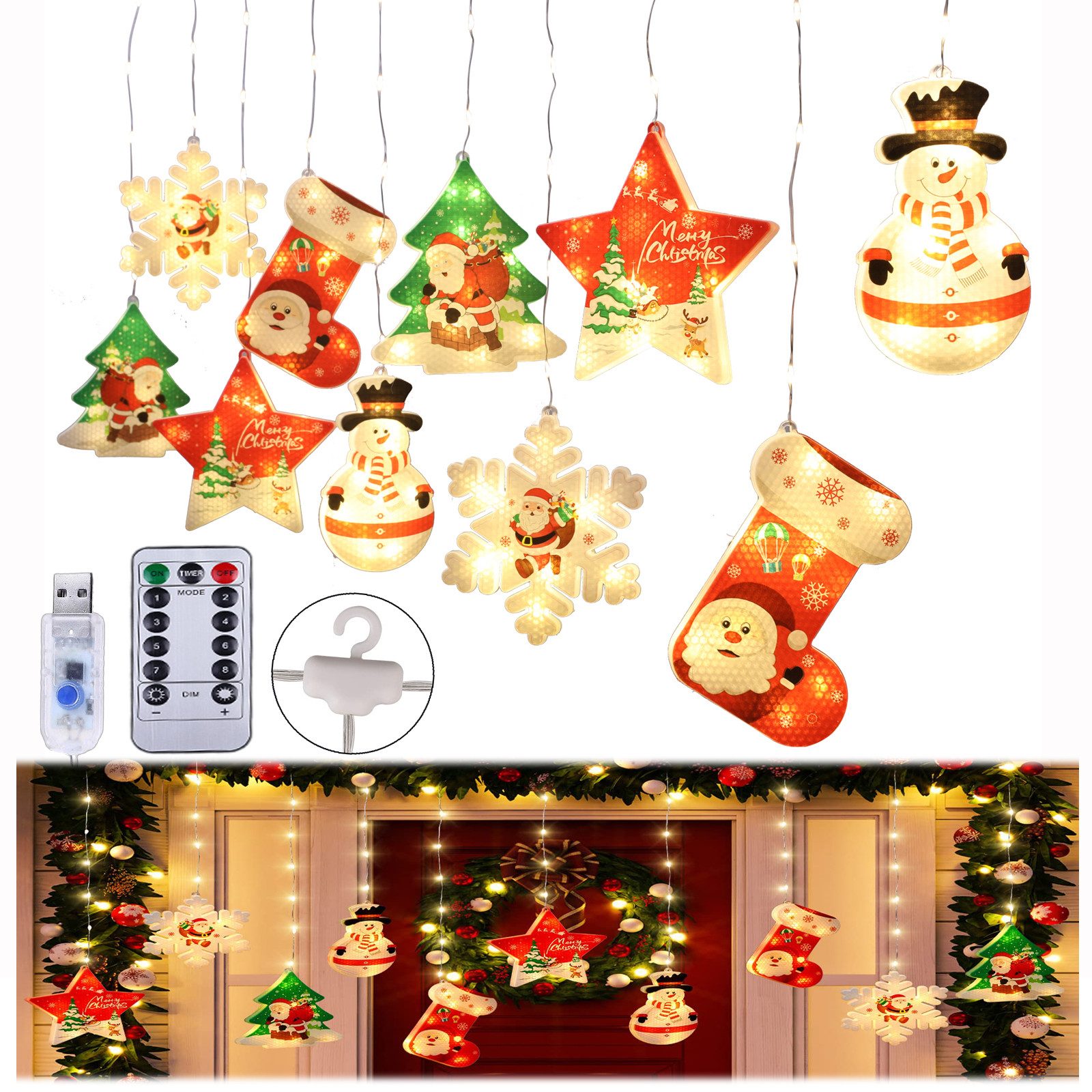 Rosnek LED-Lichterkette Lichtervorhang Innen Dimmbar, 3M Weihnachtsbeleucht günstig online kaufen