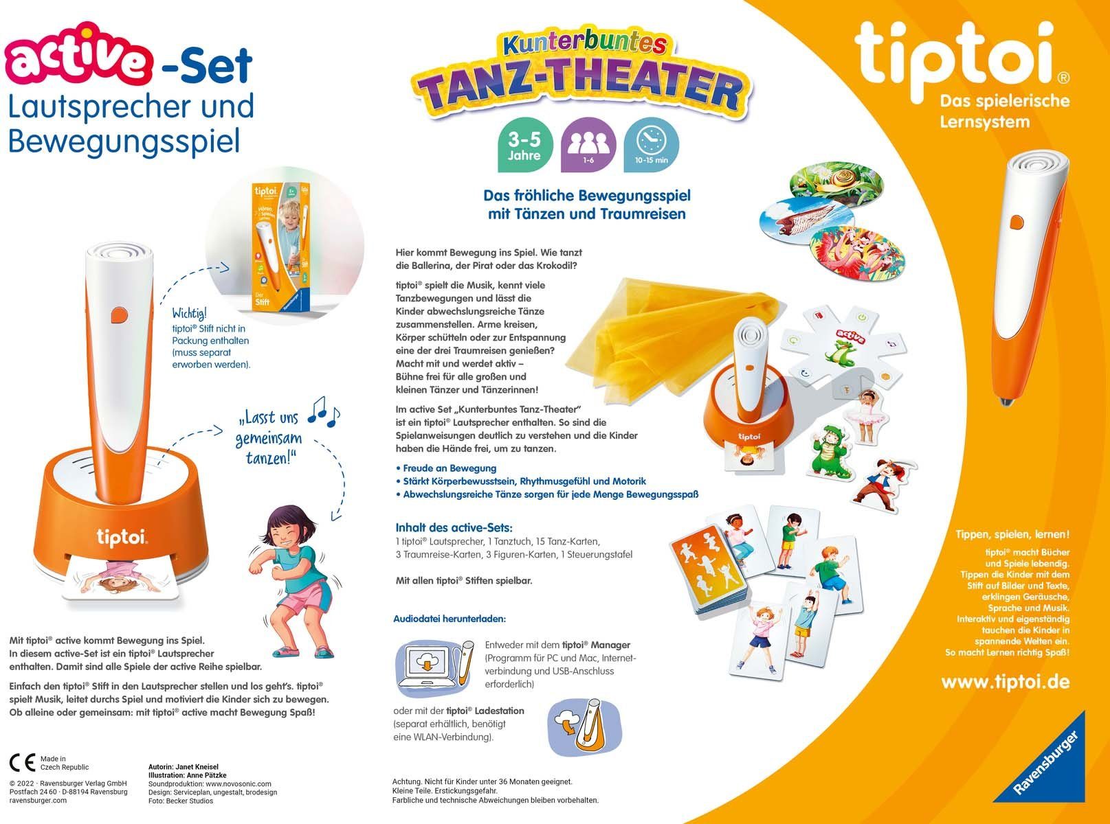 Ravensburger Spiel tiptoi® ACTIVE Set Kunterbuntes Tanz-Theater, Bewegungsspiel, mit tiptoi® Lautsprecher