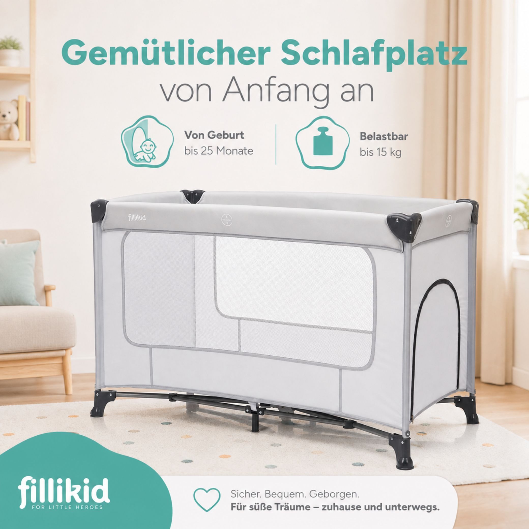 Fillikid Baby-Reisebett Reisebett Nizza Exklusiv