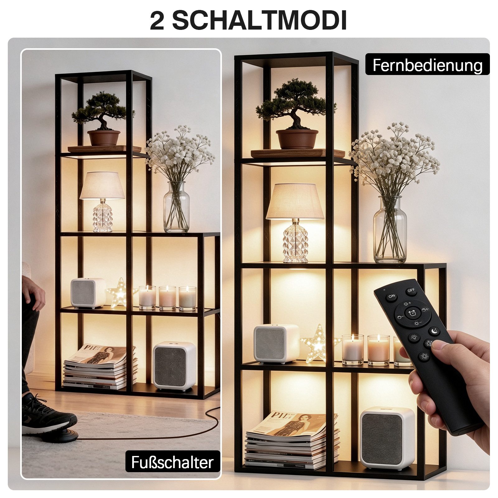 XIIW Eckregal Bücherregal LED Glas Ablagen Regal Holz Stehlampe Eckvitrine Glasregal, 5 Stufige 168x78x30cm Kaltesweiß Warmweiß Dimmbar, für Wohnzimmer, Schlafzimmer, Arbeitszimmer, Büro