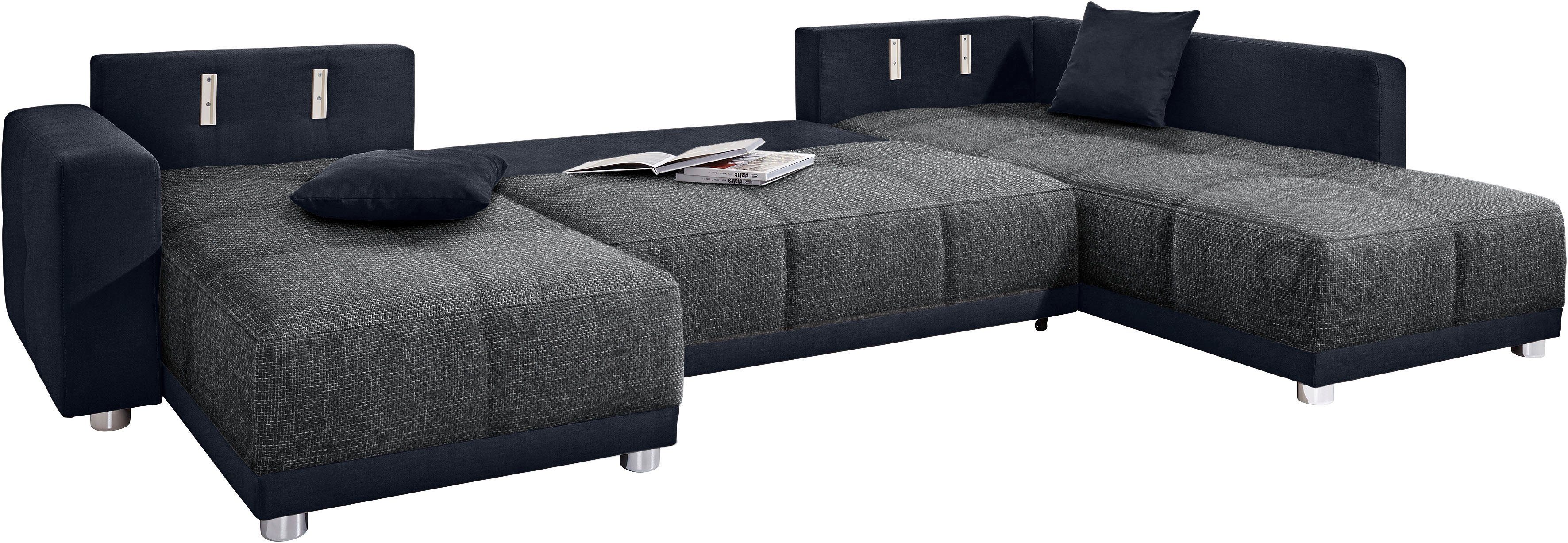 Jockenhöfer Gruppe Wohnlandschaft Orlando U-Form, B: 337 cm, Liegefl. 135x305 cm, mit Bettfunktion, Bettkasten, 2 Kopfstützen & 2 Zierkissen, Federkern
