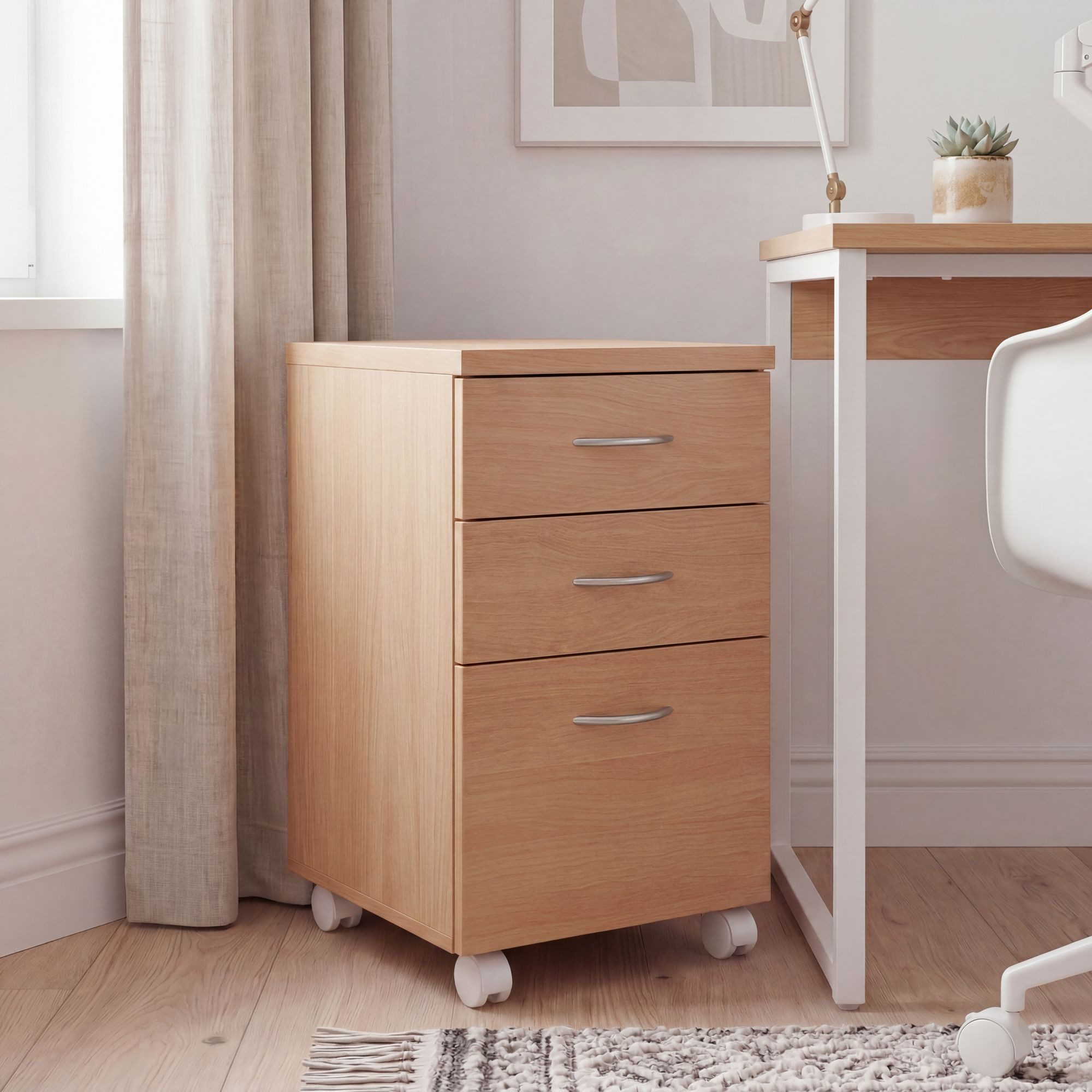 FINEBUY Rollcontainer Rollwagen Rollschrank Büro Container Schubladen Schrank FB37553, (Bürounterschrank mit Schubladen, Rollschrank), Bürocontainer 40x60x45 cm Buche mit Rollen