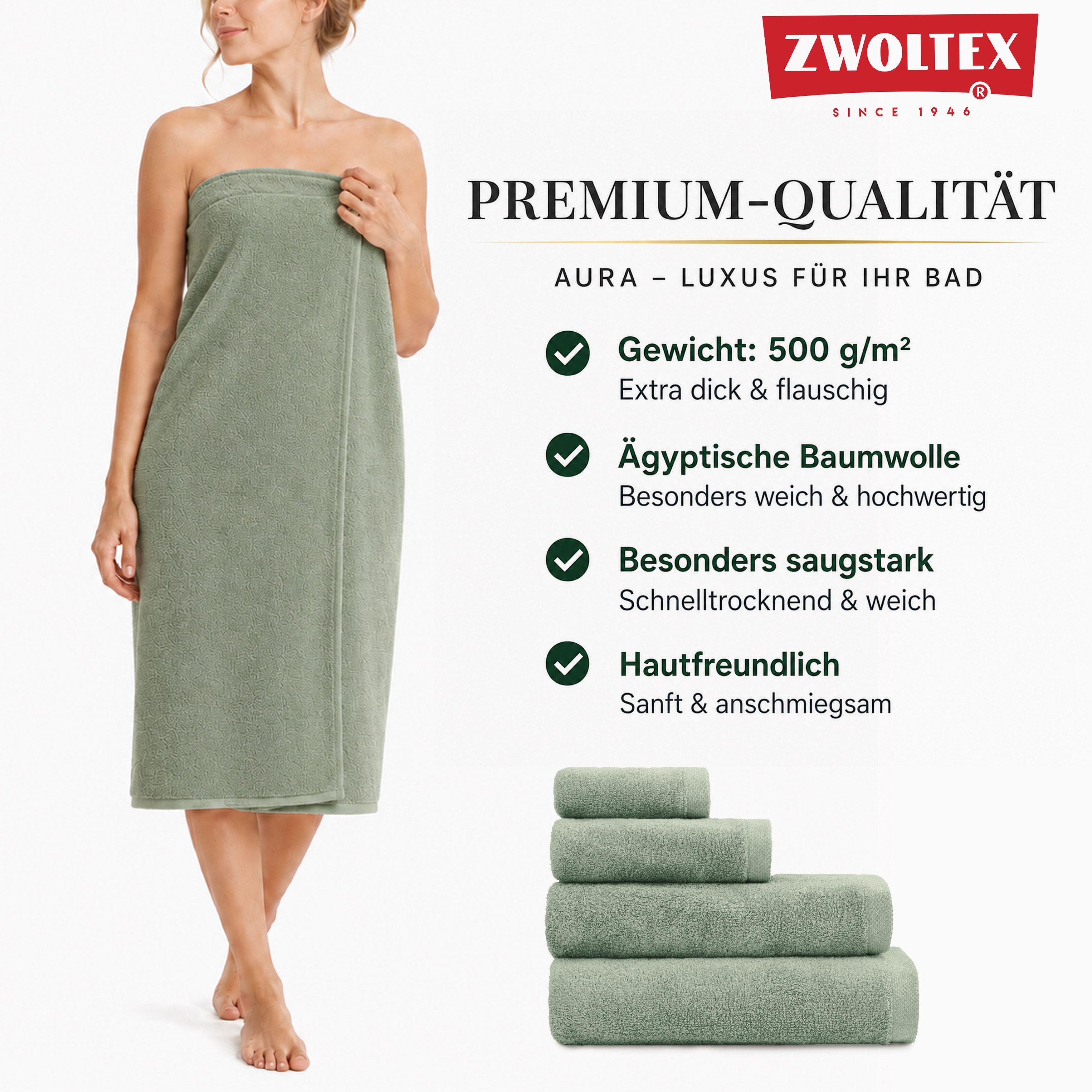 Zwoltex Handtücher Handtuch AURA Sets - Badetuch - Handtuch - 500Gr./m2 – Bild 2 von 5
