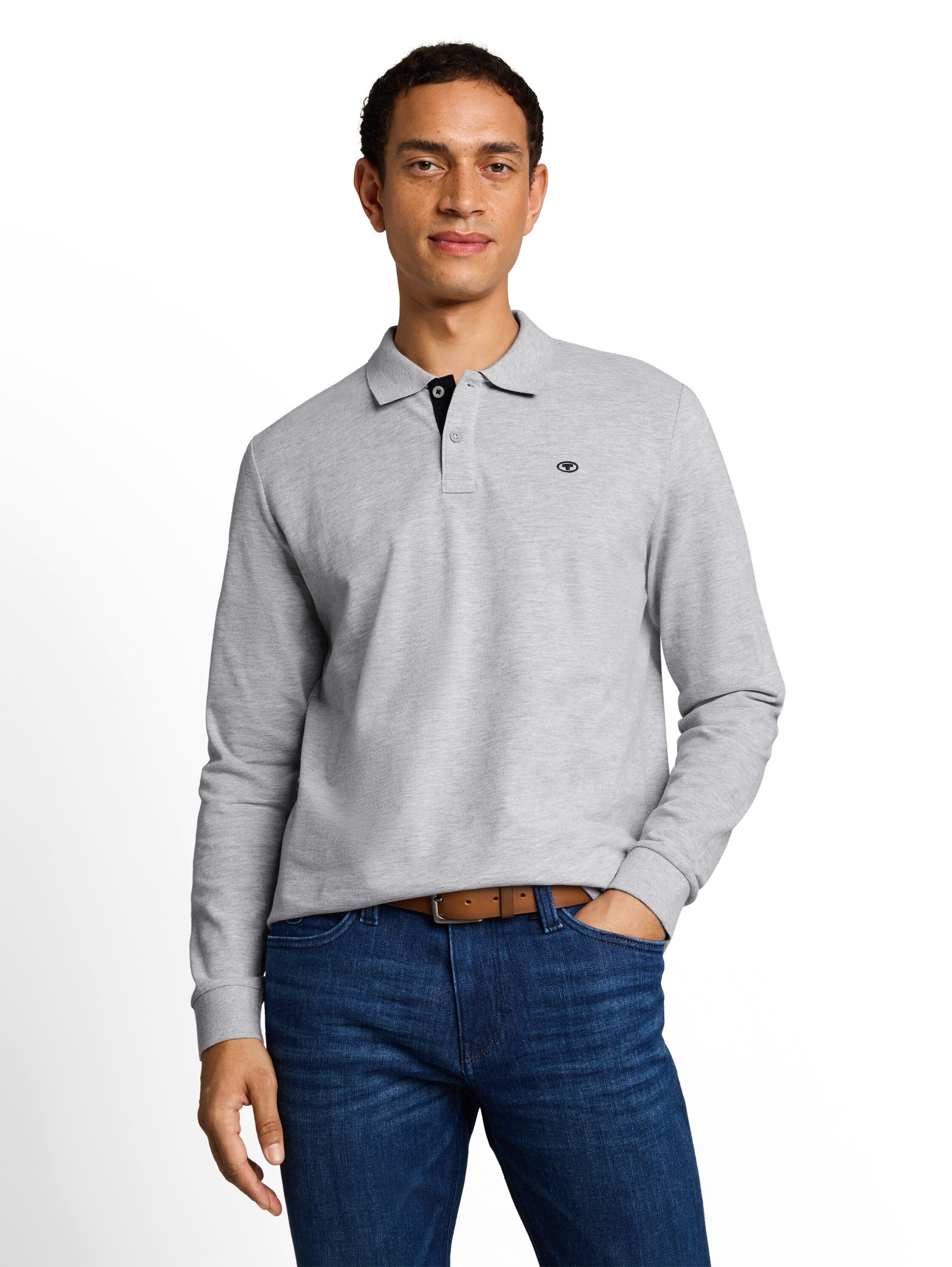 TOM TAILOR Langarm-Poloshirt mit Logo-Stickerei