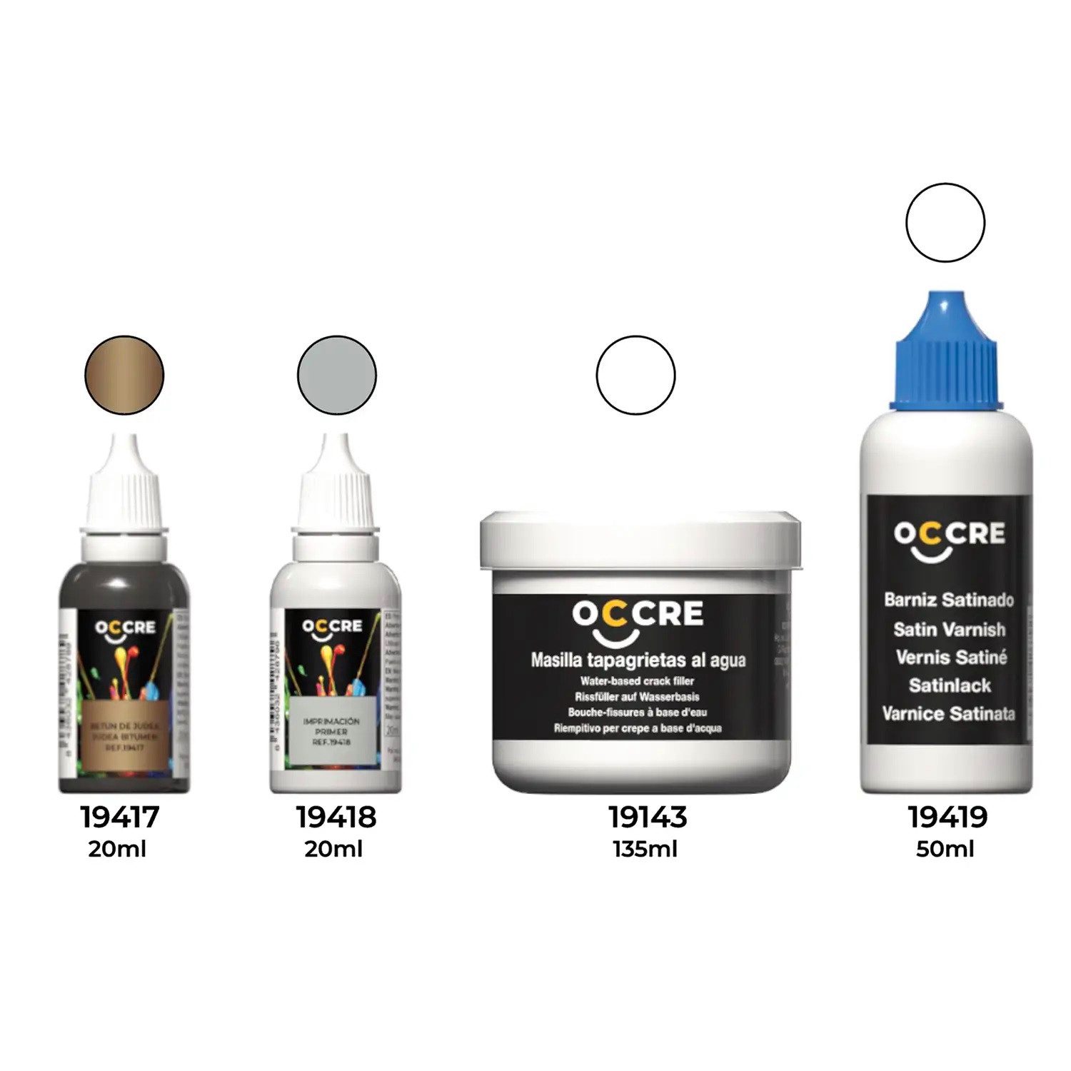 OcCre Modellbausatz Packung mit Kitt, Bitumen, Grundierung und Satinla, (Bastelbedarf, 1-tlg., Oberflächenbehandlung), Made in Europe