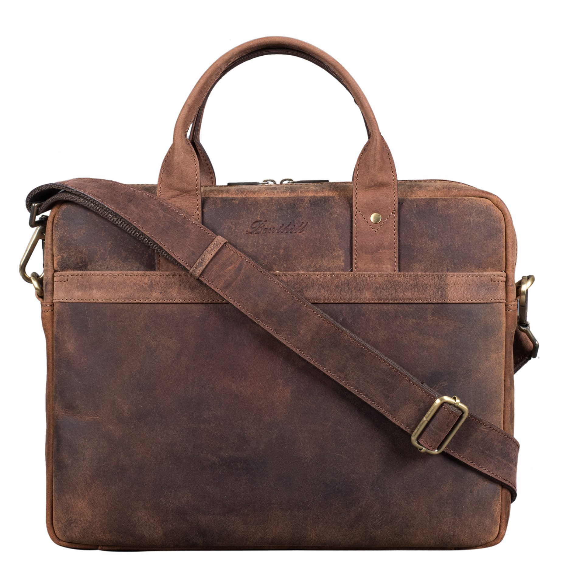 Benthill Aktentasche Echt Leder Schultertasche Herren Damen Laptoptasche Umhängetasche, Schultergurt / Umhängegurt Reißverschlussfach