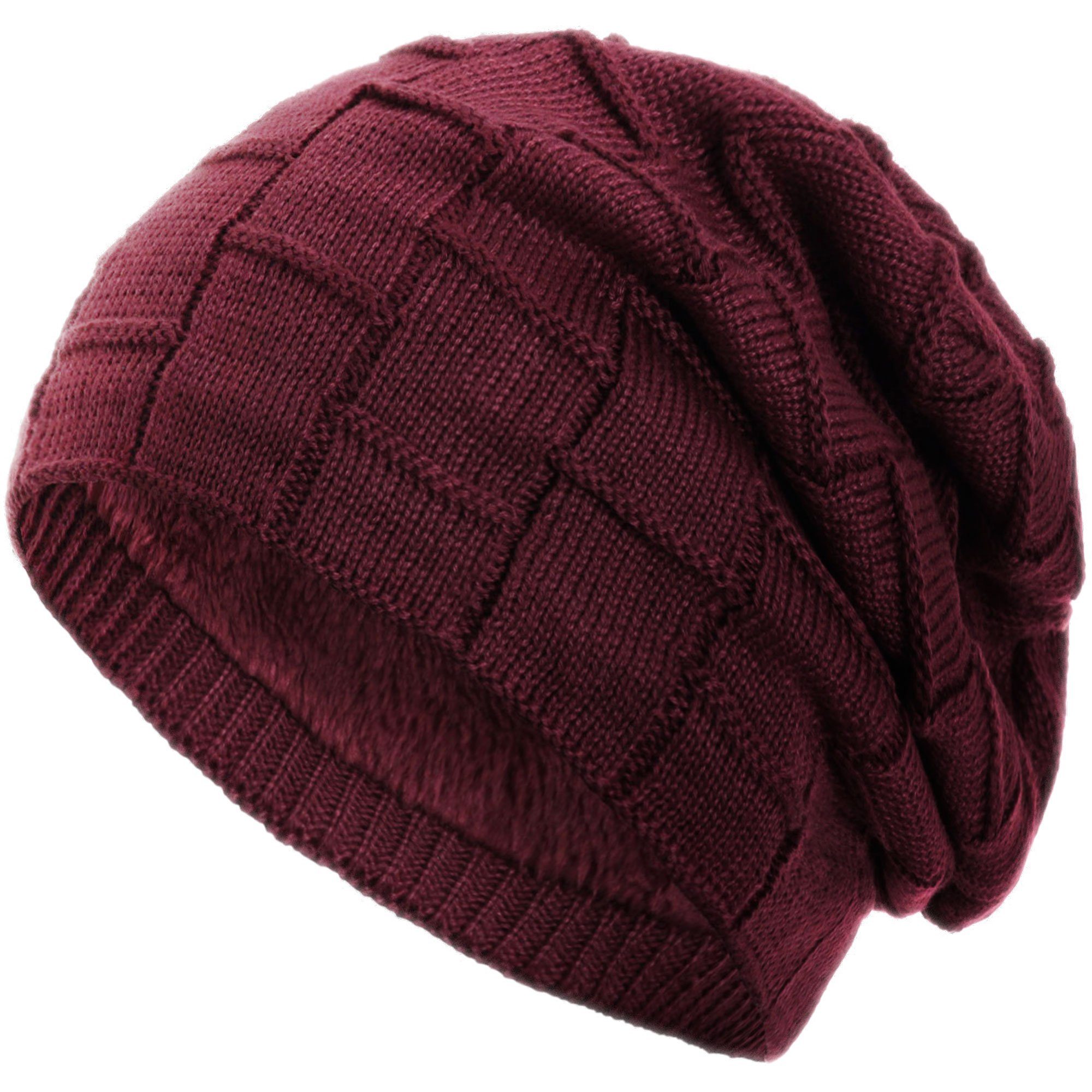 Beanie compagno Damen Winter Haube Gefütterte (1-St) weinrot Strickmütze Wintermütze Herren Mütze Herbst