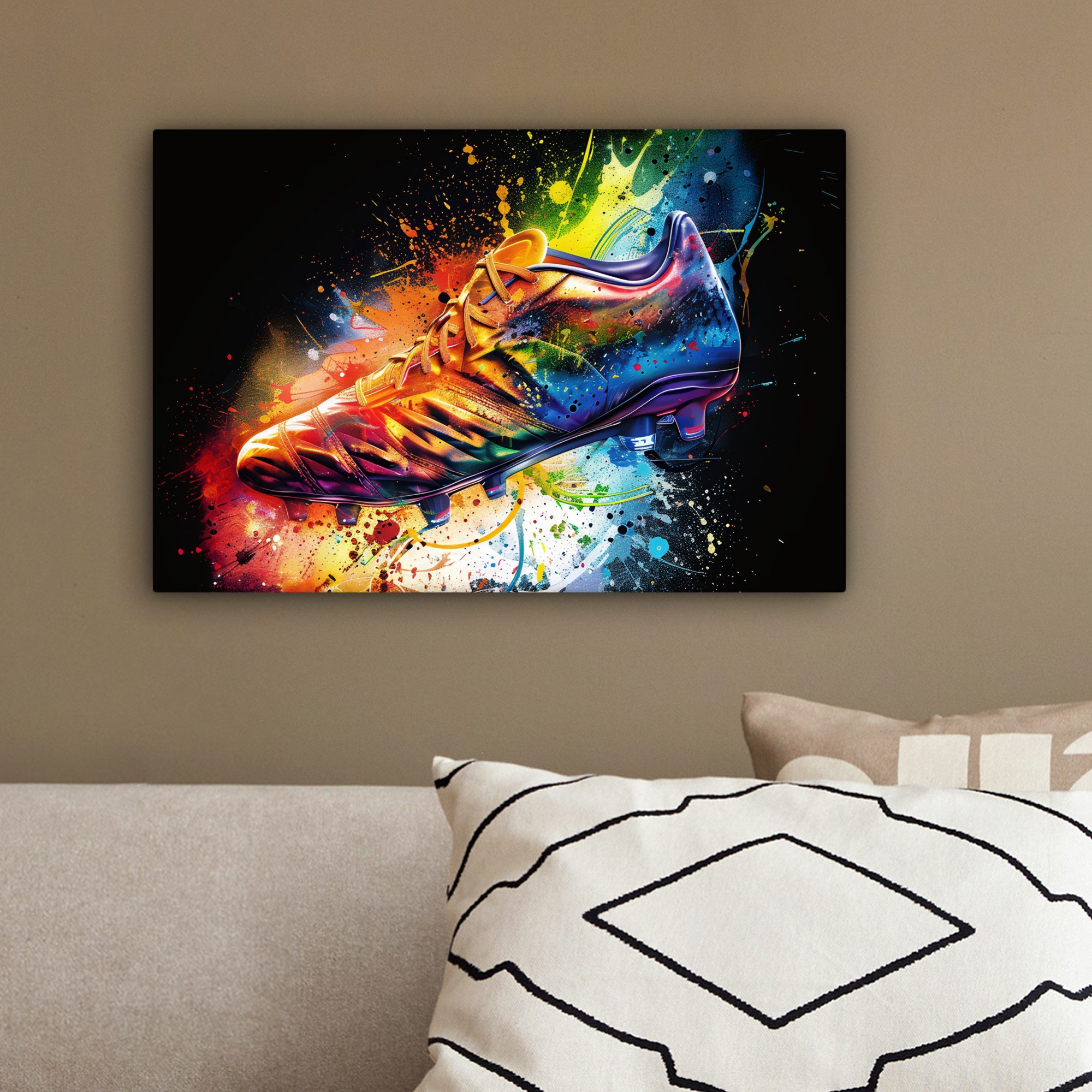 OneMillionCanvasses® Leinwandbild Graffiti - Sport - Fußball - Schuh - Farbe, Fotodruck (1 St), Leinwand Canvas Wandbild, Wanddekoration 20x30 cm – Bild 4 von 5