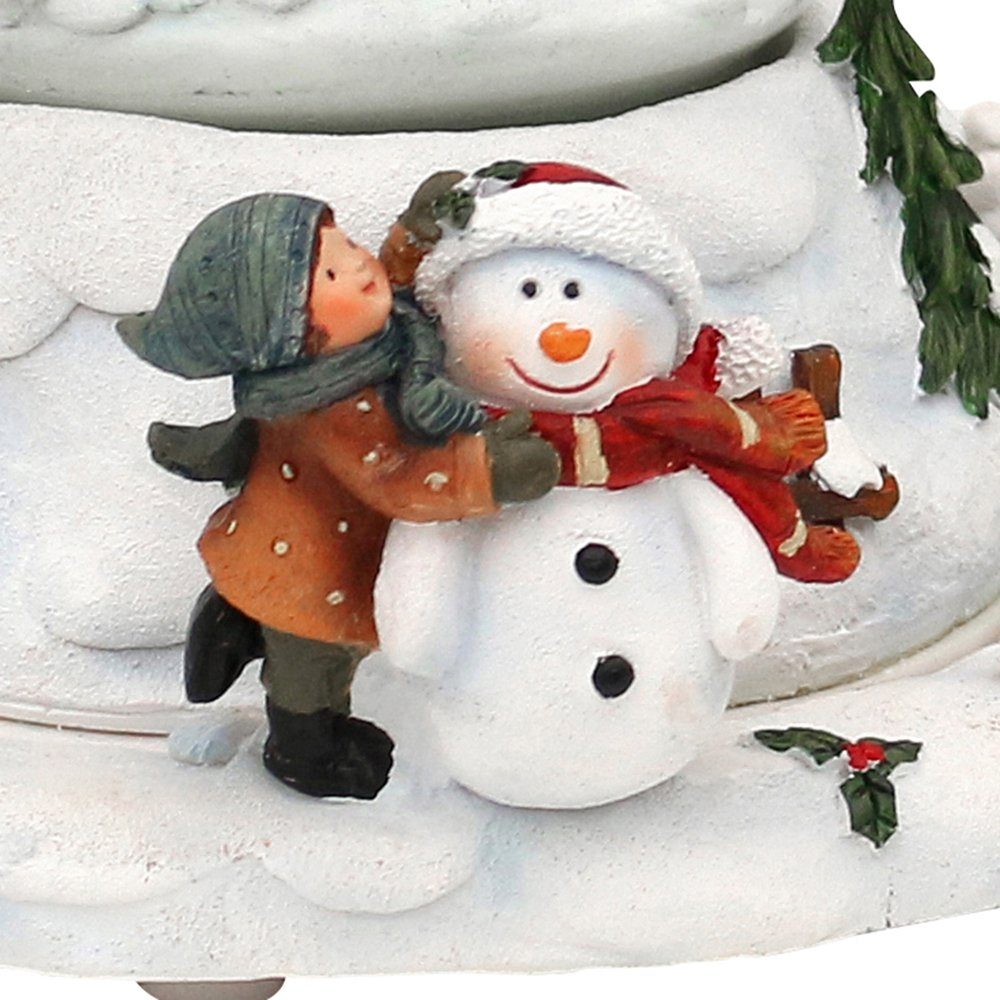 Dekohelden24 Schneekugel auf beweglicher (1 mit Kindern St) Spielwerk, Sockel Schneekugel Schlitten