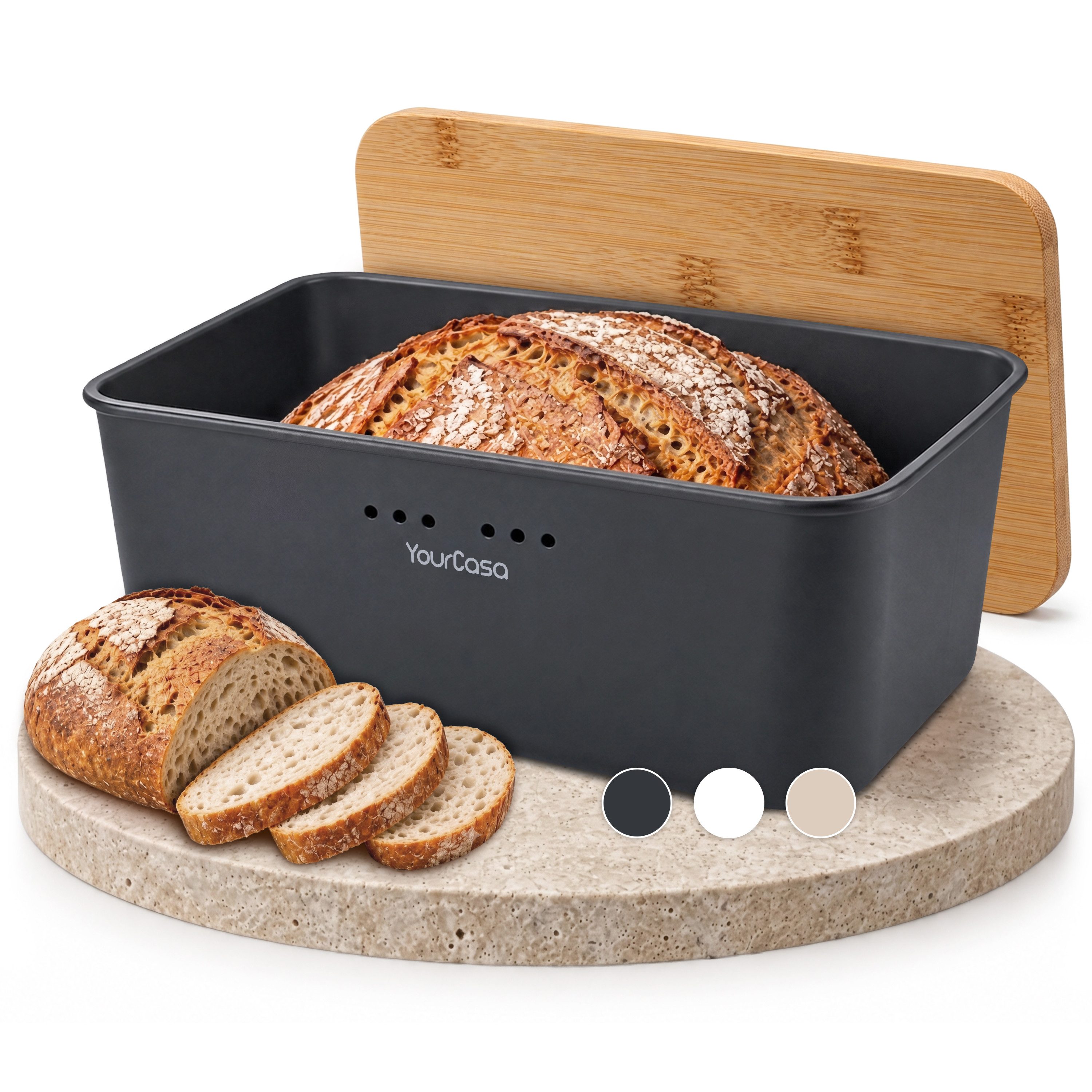 YourCasa Brotkasten YourCasa Ecobox Brotkasten mit Bambusdeckel als Schneidebrett Brotbox, Bambus Deckel