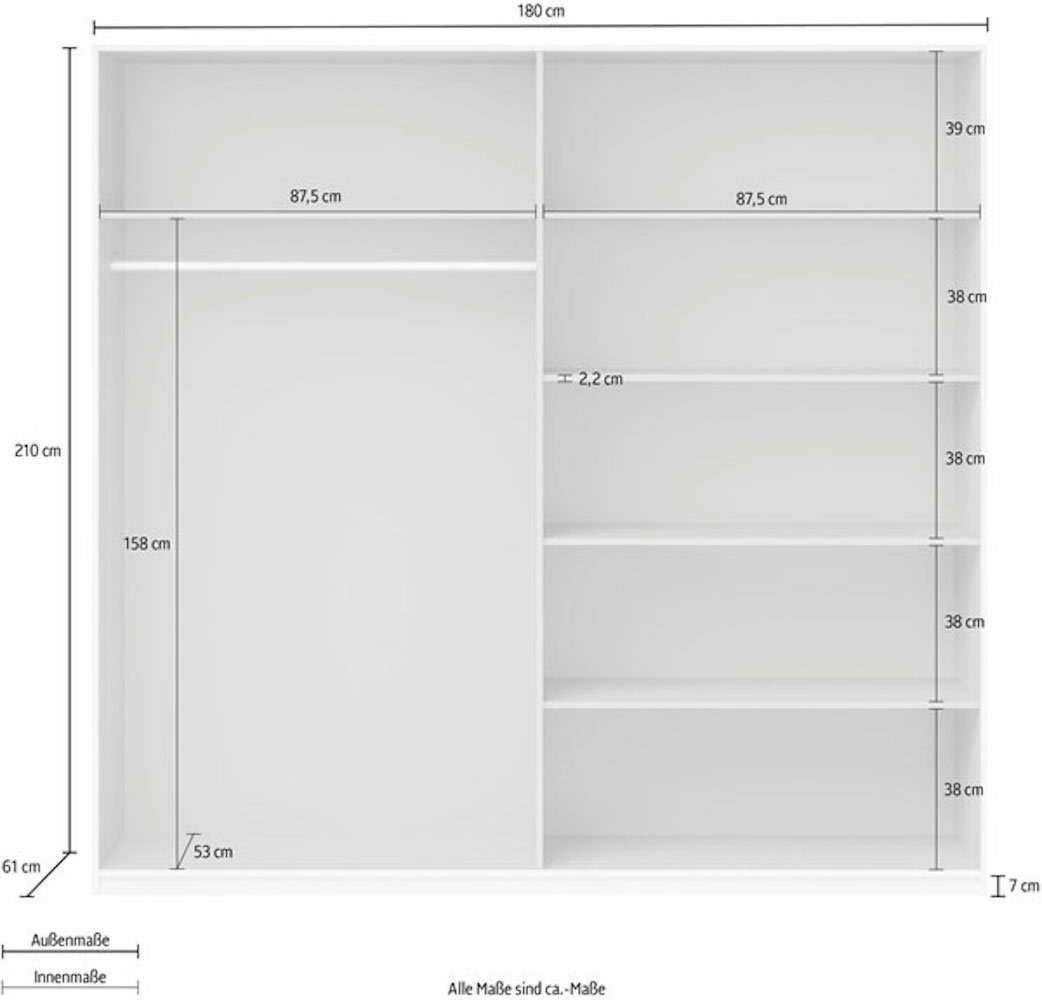 Helvetia Schwebetürenschrank (Beta) Spiegel 180cm weiß Hochglanz Beta