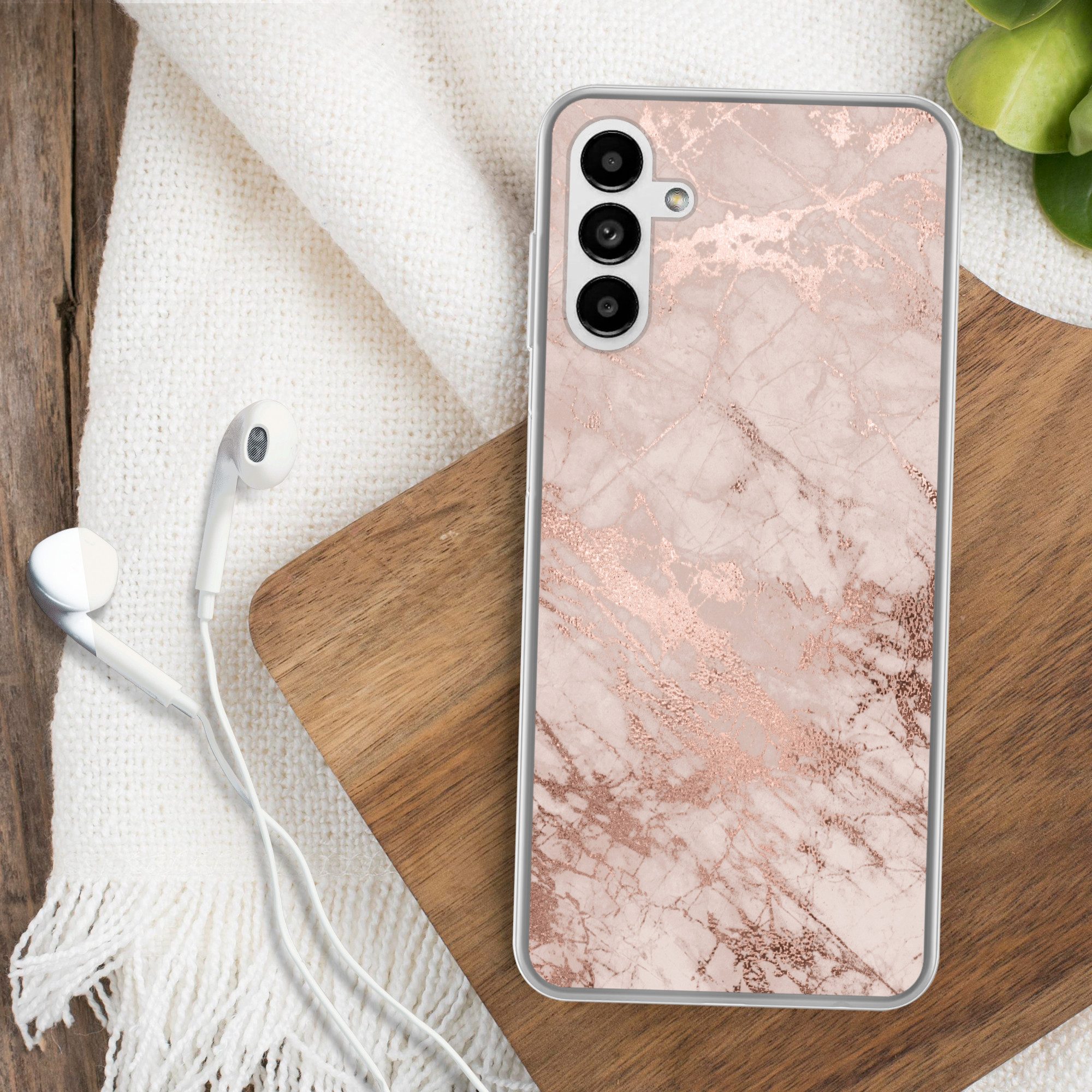 MuchoWow Handyhülle für Samsung Galaxy A04s Marmor - Rosa - Luxus - Marmoroptik - Glitzer, Handy Case, Silikon, Bumper Case Dünn