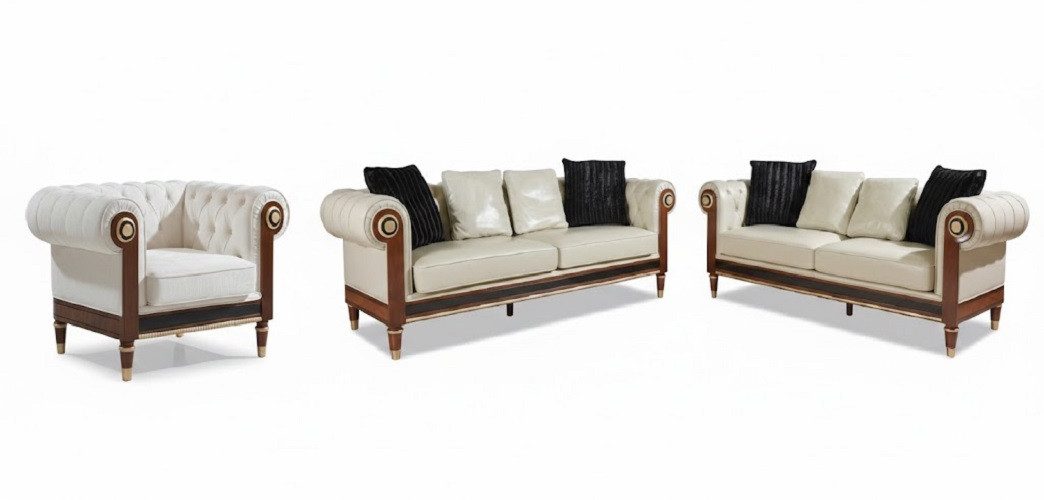 JVmoebel Polstergarnitur Königliche Barock Sofa mit Holzdetails und eleganter Polsterung, (3-tlg), Made in Europa