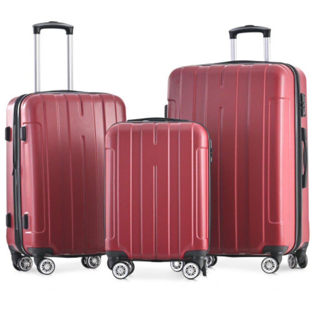 Volumenerweiterung 4 Flieks Rollen, Rot Hartschalen Set Koffer (3 tlg), Handgepäck Trolleyset, Trolley