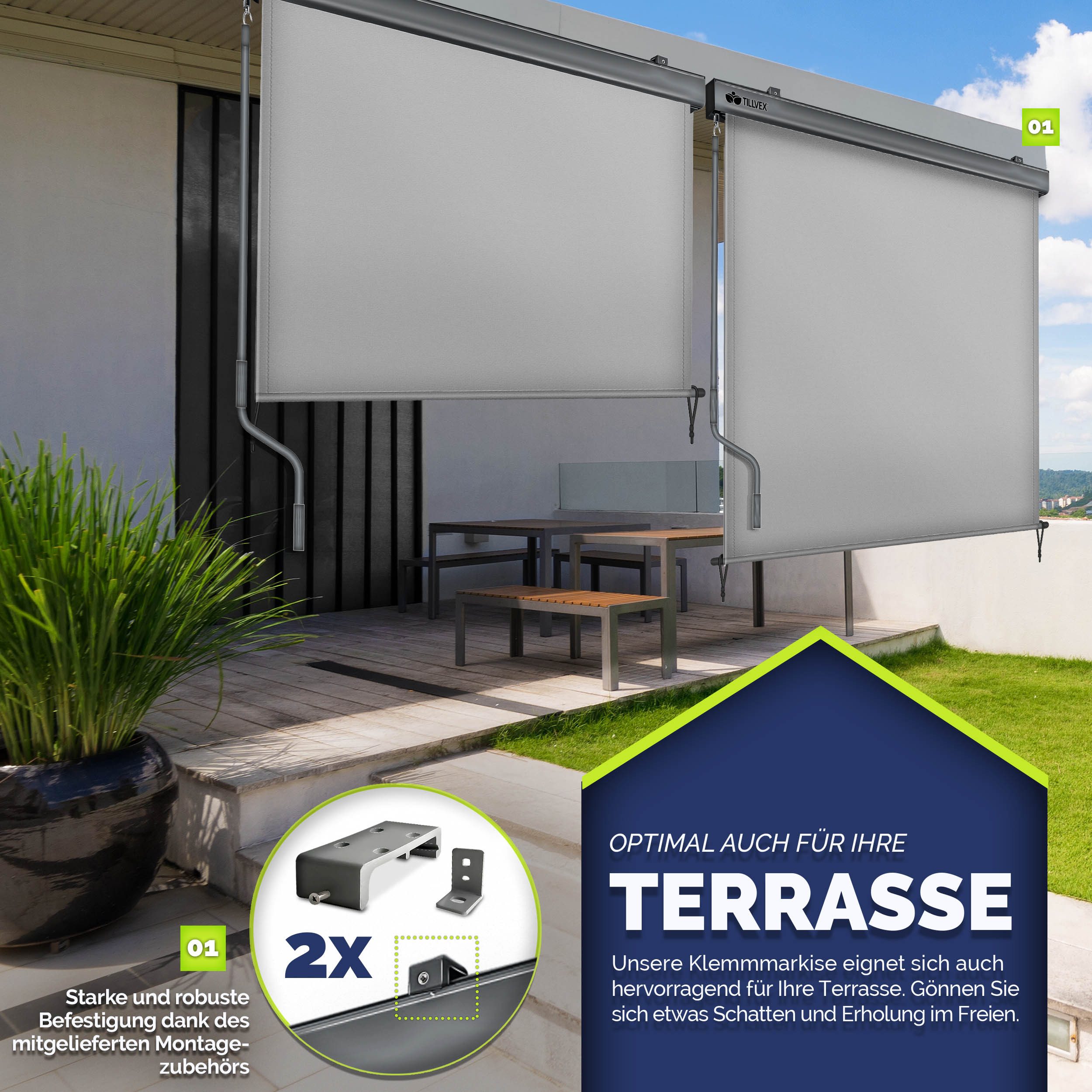 tillvex Senkrechtmarkise tillvex® Senkrechtmarkise Außenrollo Sichschutz Balkon Markise für