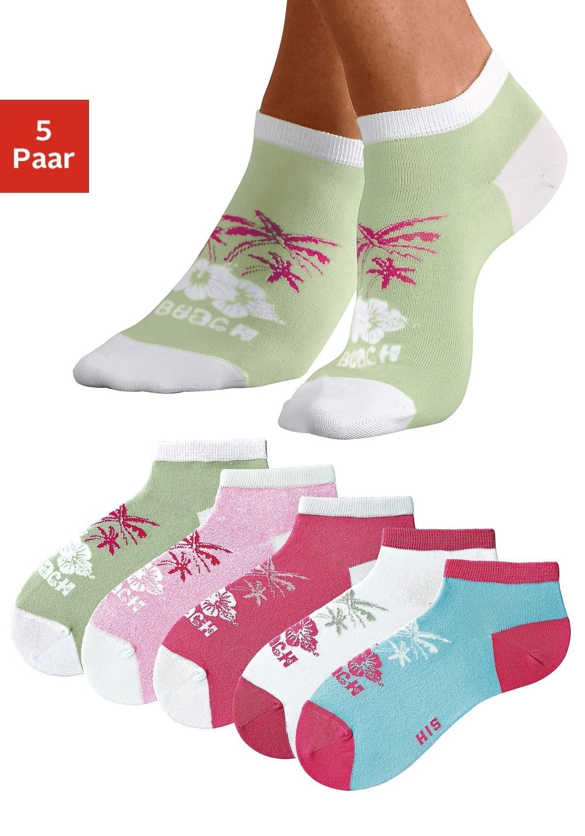 Hawaii (Set, H.I.S Design farbenfrohen Sneakersocken 5-Paar) im