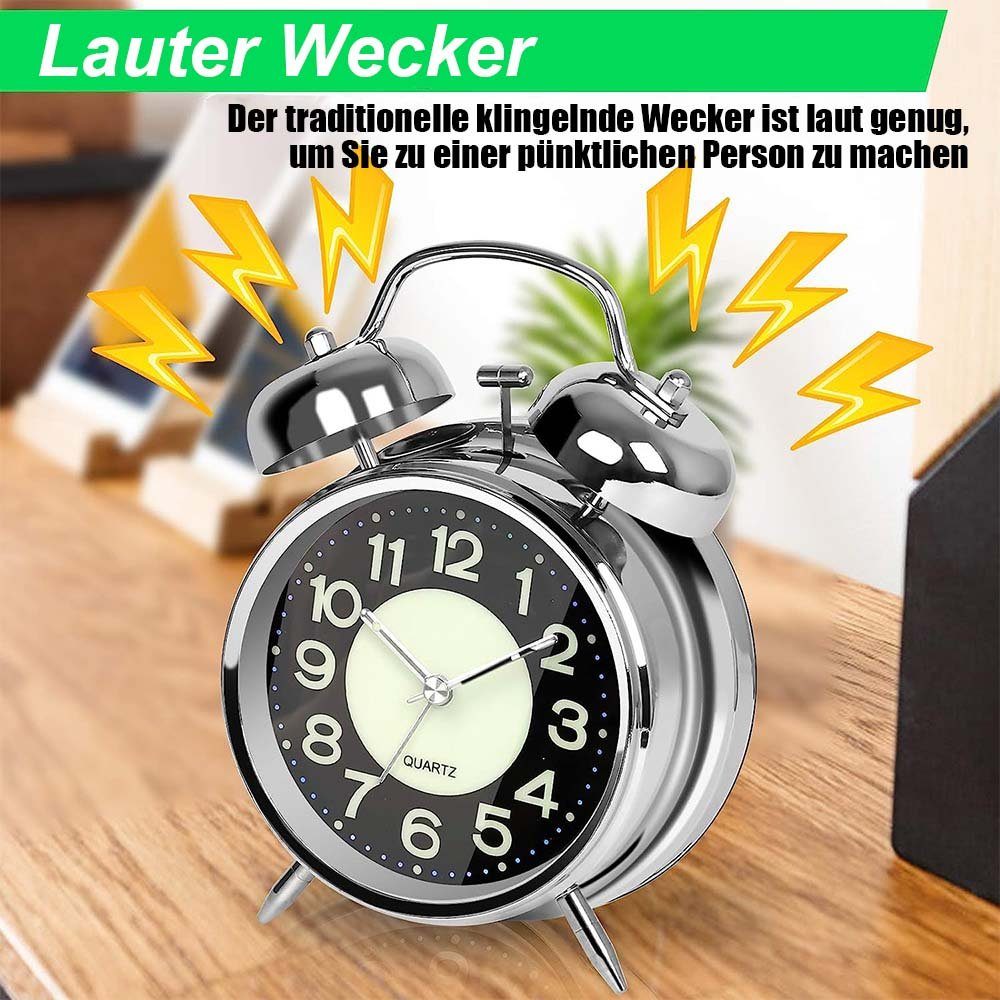 analoger Tickfreier Wecker, TUABUR Retro-Leuchtzifferblatt, Reisewecker Wecker