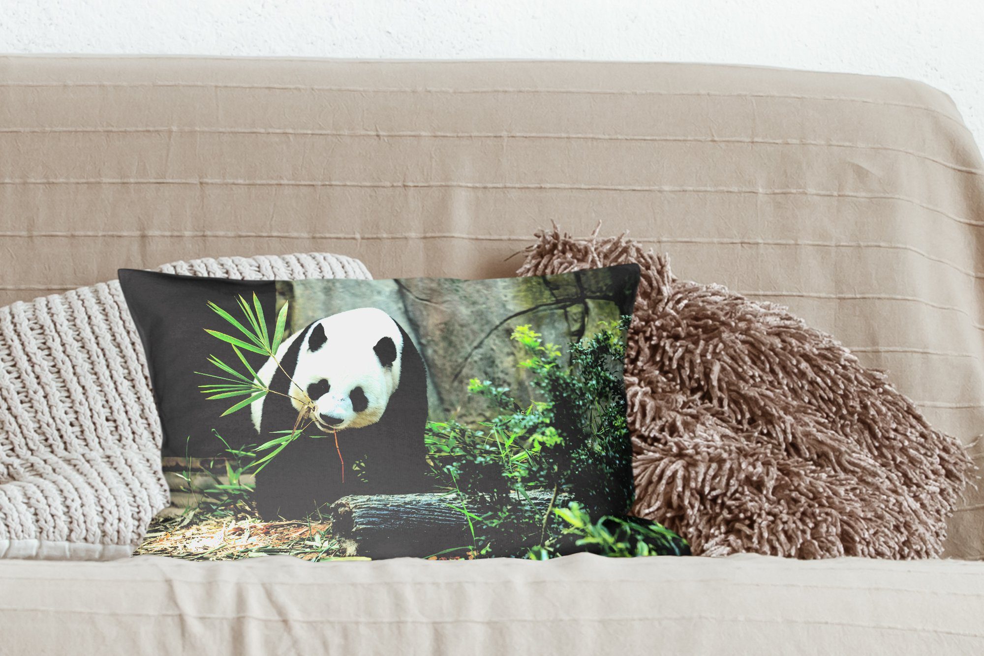 MuchoWow Dekokissen Panda Dekokissen Zierkissen, mit Höhle, Dekoration, Füllung, Schlafzimmer Baumstamm Wohzimmer - 