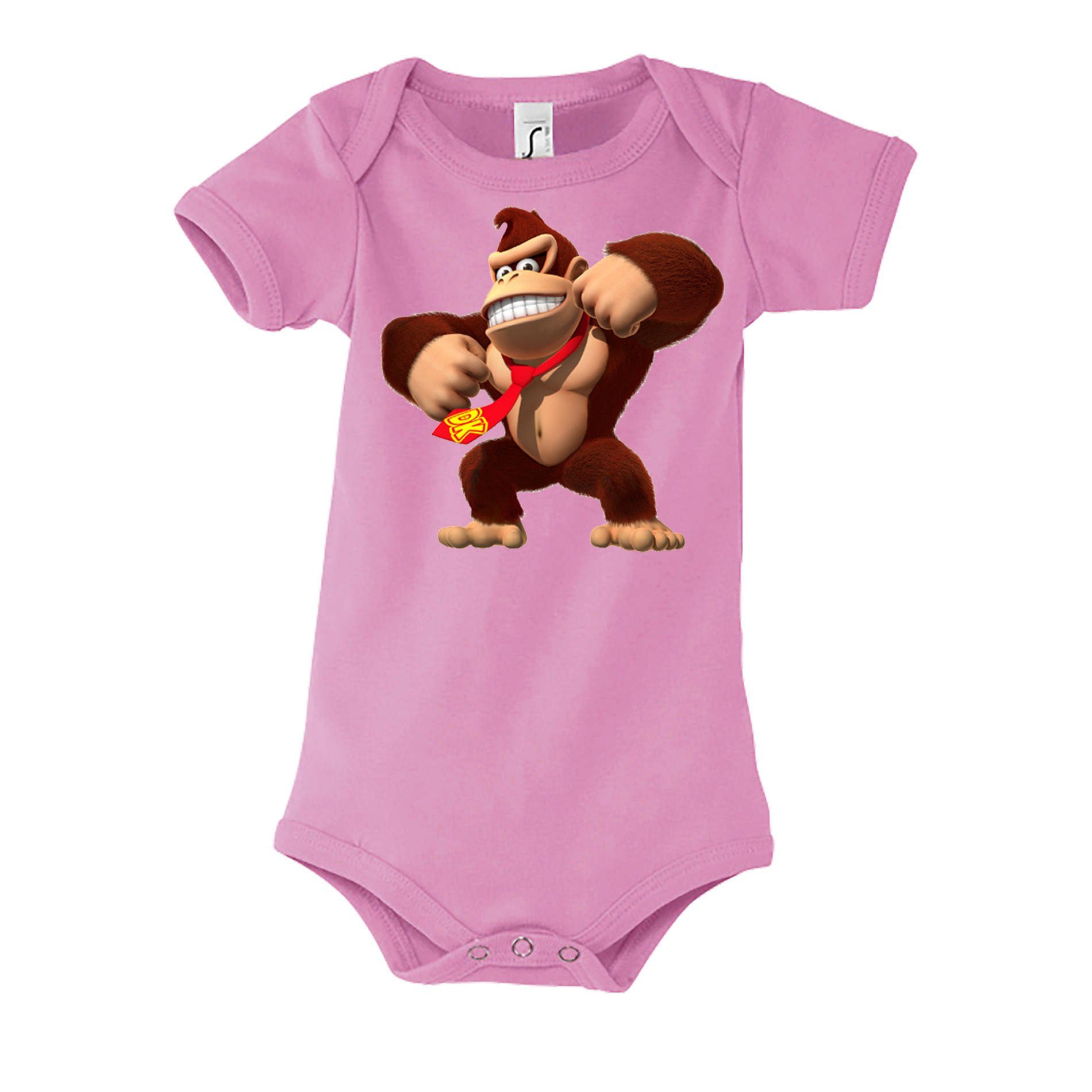 Blondie & Brownie Strampler Kinder Baby Donkey Kong Gorilla Affe Nintendo mit Druckknopf Rosa