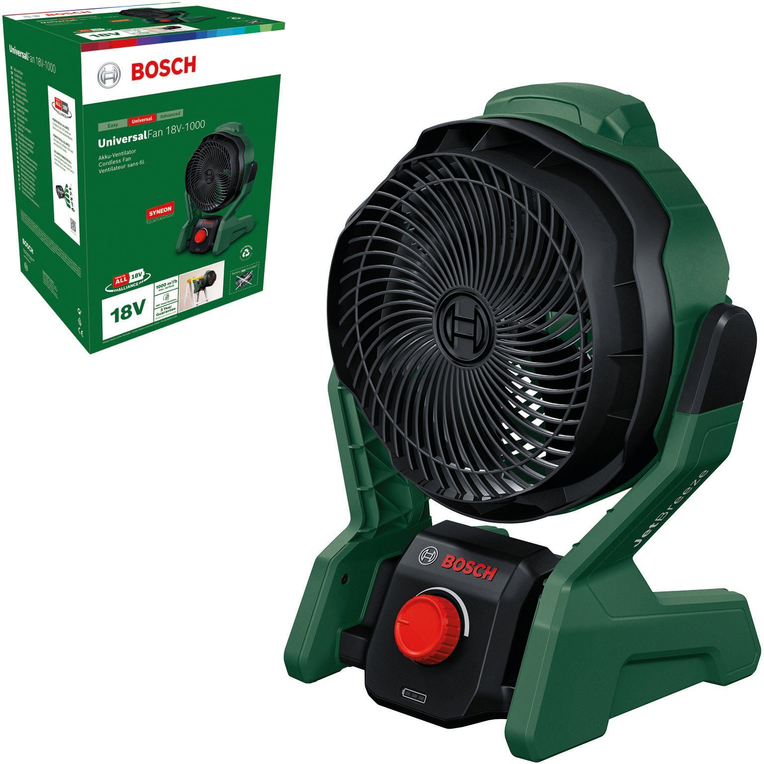 Home und Tischventilator Bosch Akku Betriebsgeräusch, Ladegerät Garden UniversalFan ohne leises & 18V-1000,