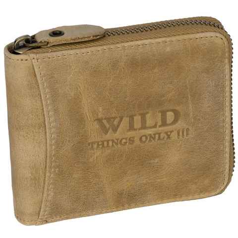 Wild Things Only !!! Geldbörse RFID Leder Portmonne Geldbörse Herren mit Reißverschluss Querformat, RFID Schutz