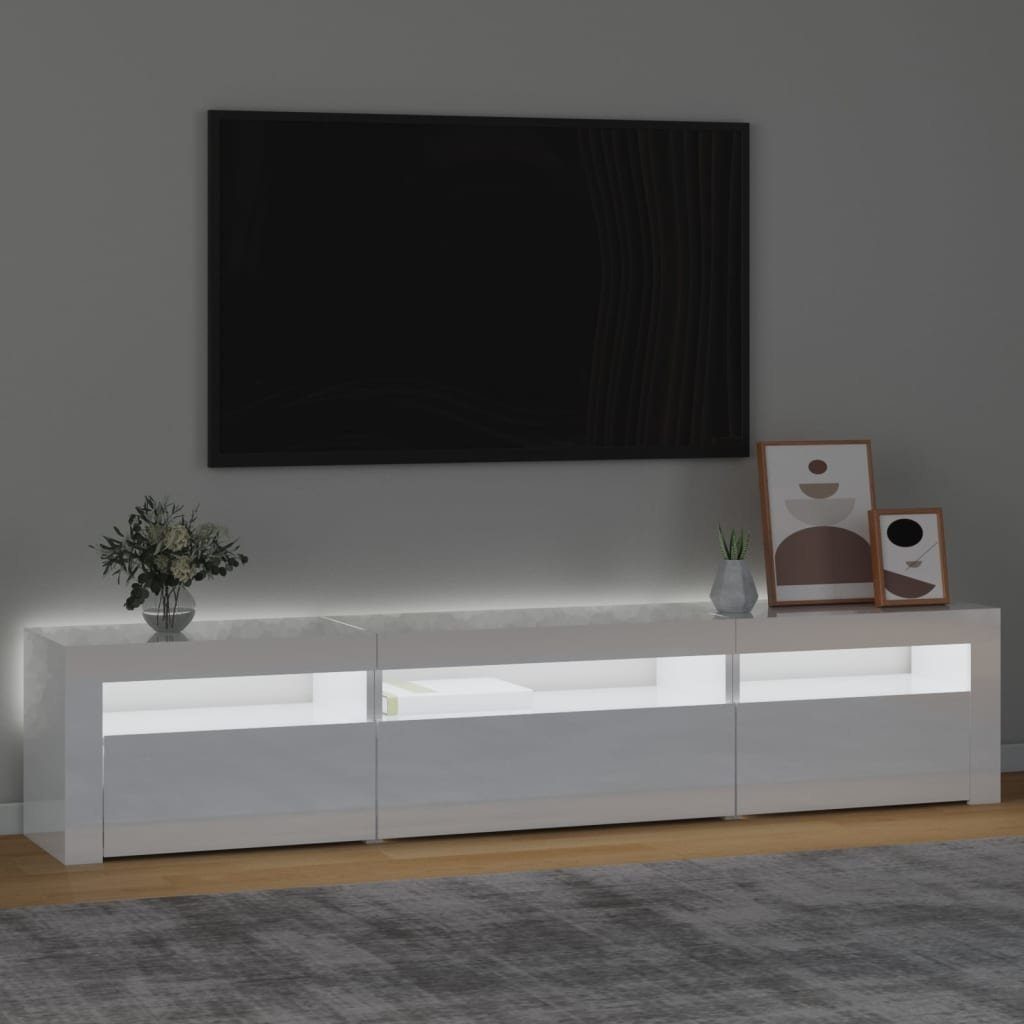 TV-Schrank cm mit 195x35x40 Hochglanz-Weiß vidaXL TV-Schrank LED-Leuchten (1-St)