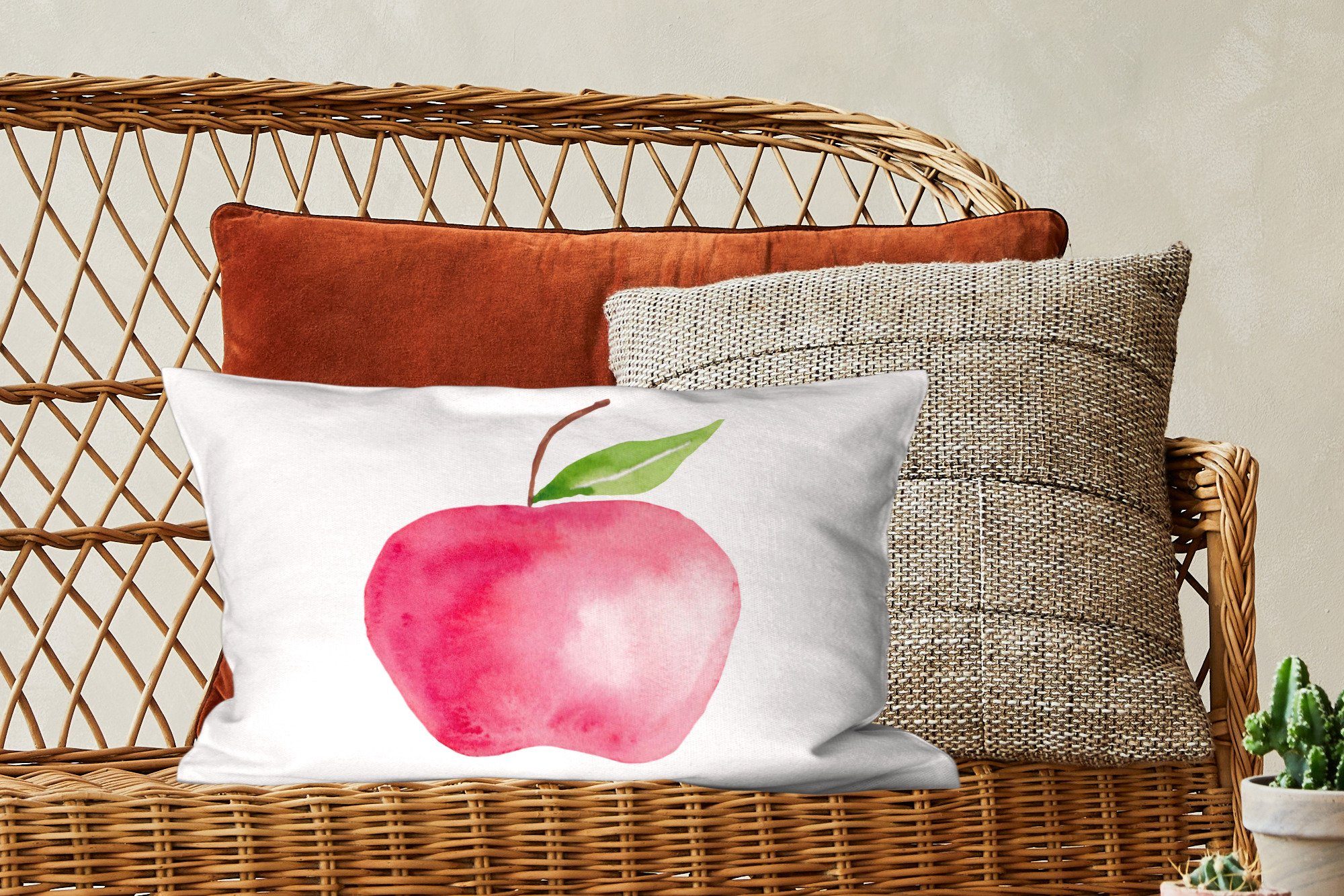 Obst Dekokissen - Dekoration, Zierkissen, Füllung, MuchoWow Schlafzimmer Apfel mit Dekokissen Weiß, - Wohzimmer