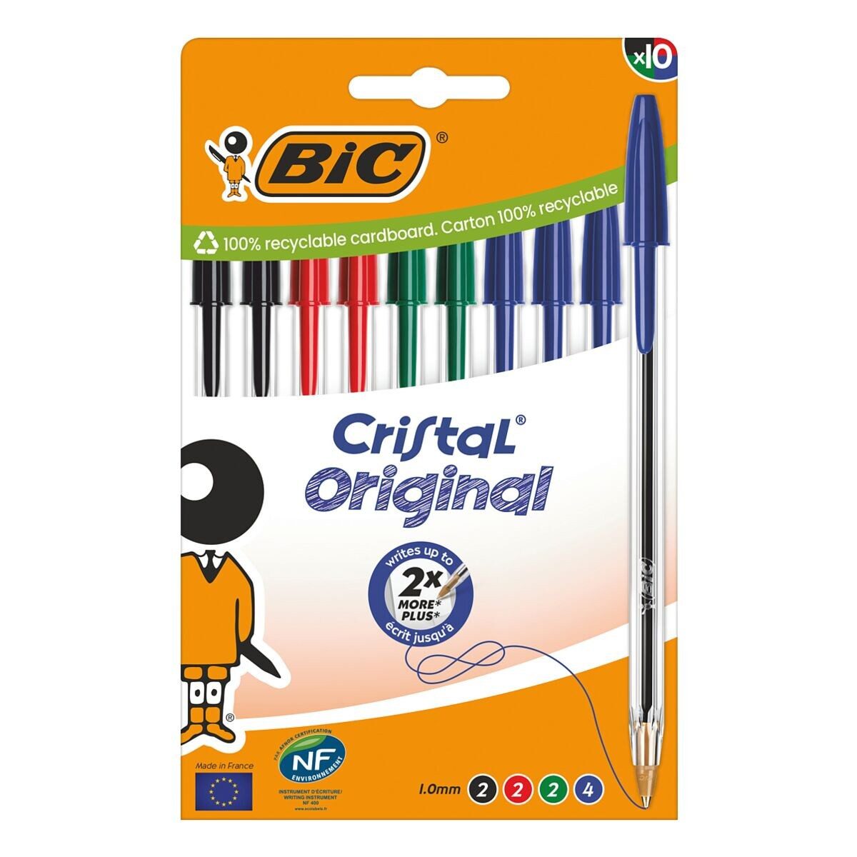 BIC Kugelschreiber Cristal Original, (10-tlg), Strichstärke: 0,4 mm, mit Kappe