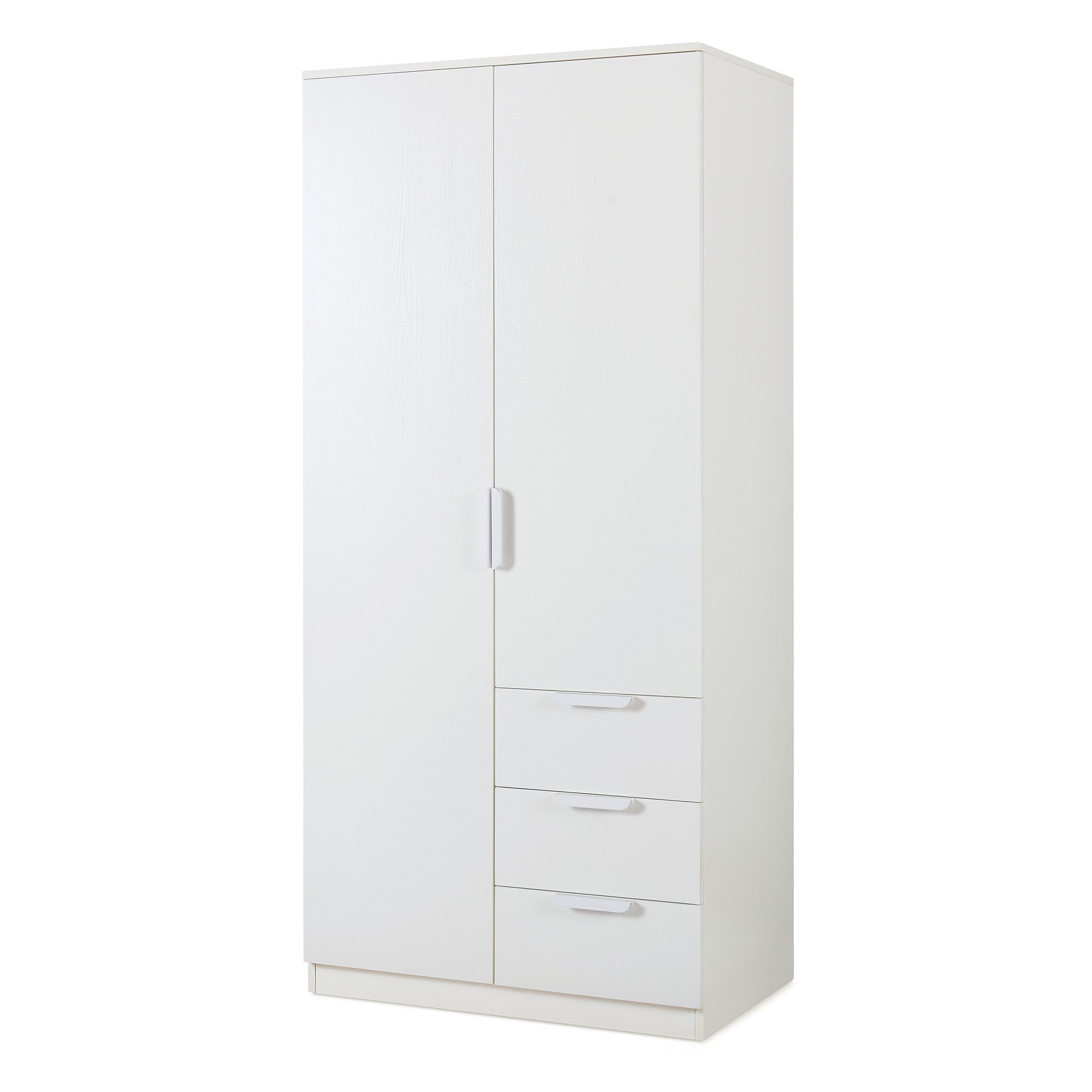 en.casa Kleiderschrank »Eiselfing« 2 Türen, 4 Fächer, 3 Schubladen 176x80x52 cm Weiß – Bild 5 von 5