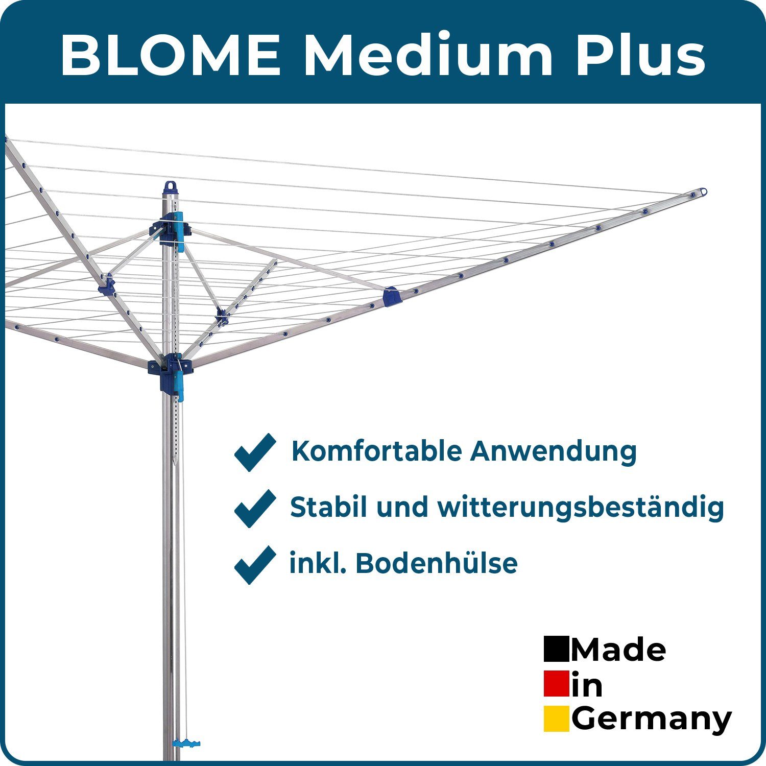 Blome Wäschespinne Medium Made Leine, Meter 60 Plus blau in Germany