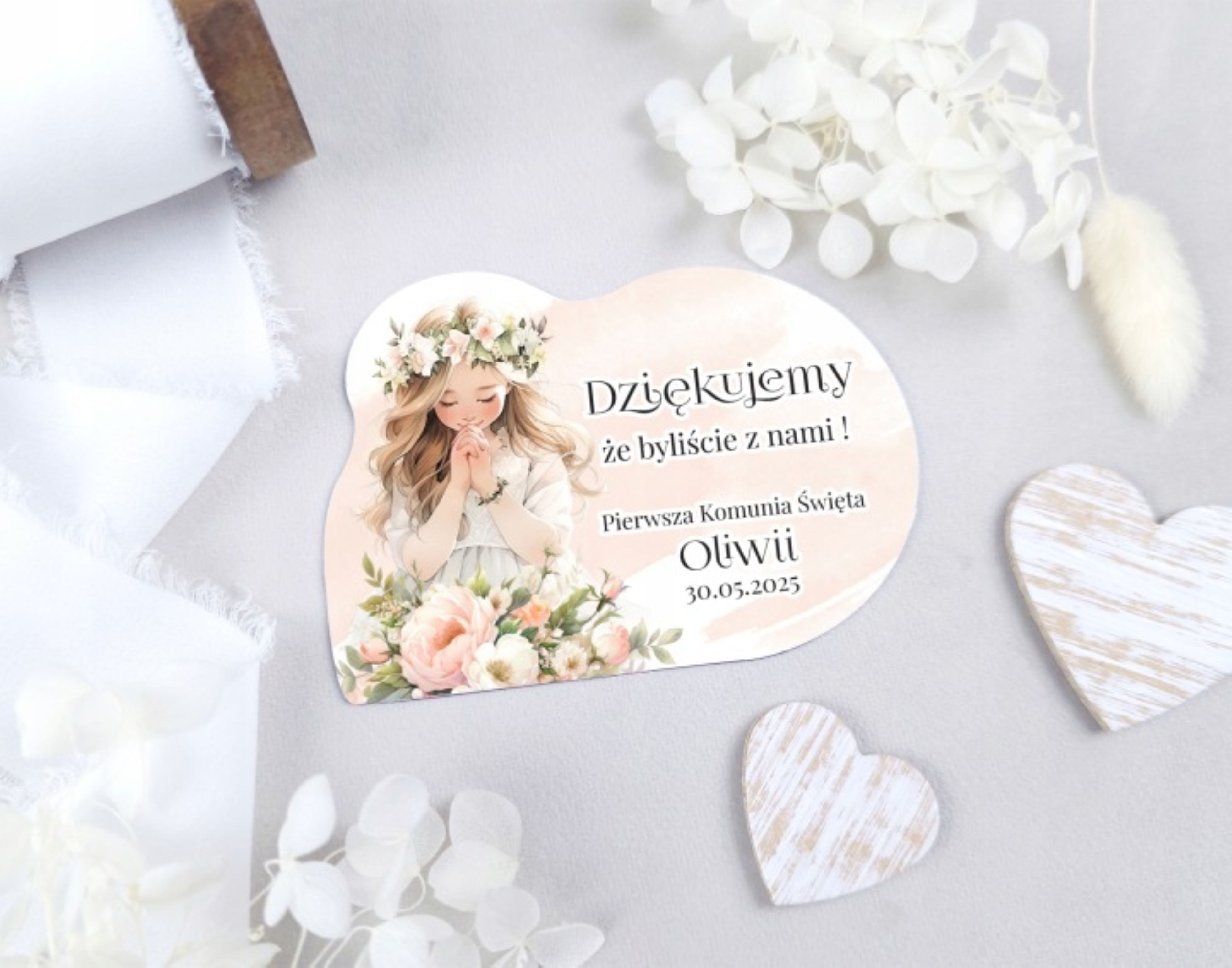 Festivalartikel Dankeskarte Kommunion Magnet Danke Gäste personalisiert 9,5x6,5 cm