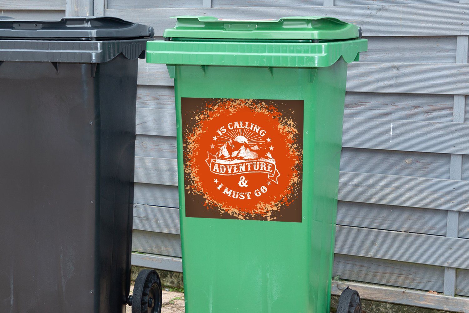 MuchoWow Wandsticker Berg Container, Mülltonne, Jahrgang - Sonne St), Sticker, Abfalbehälter - Mülleimer-aufkleber, (1