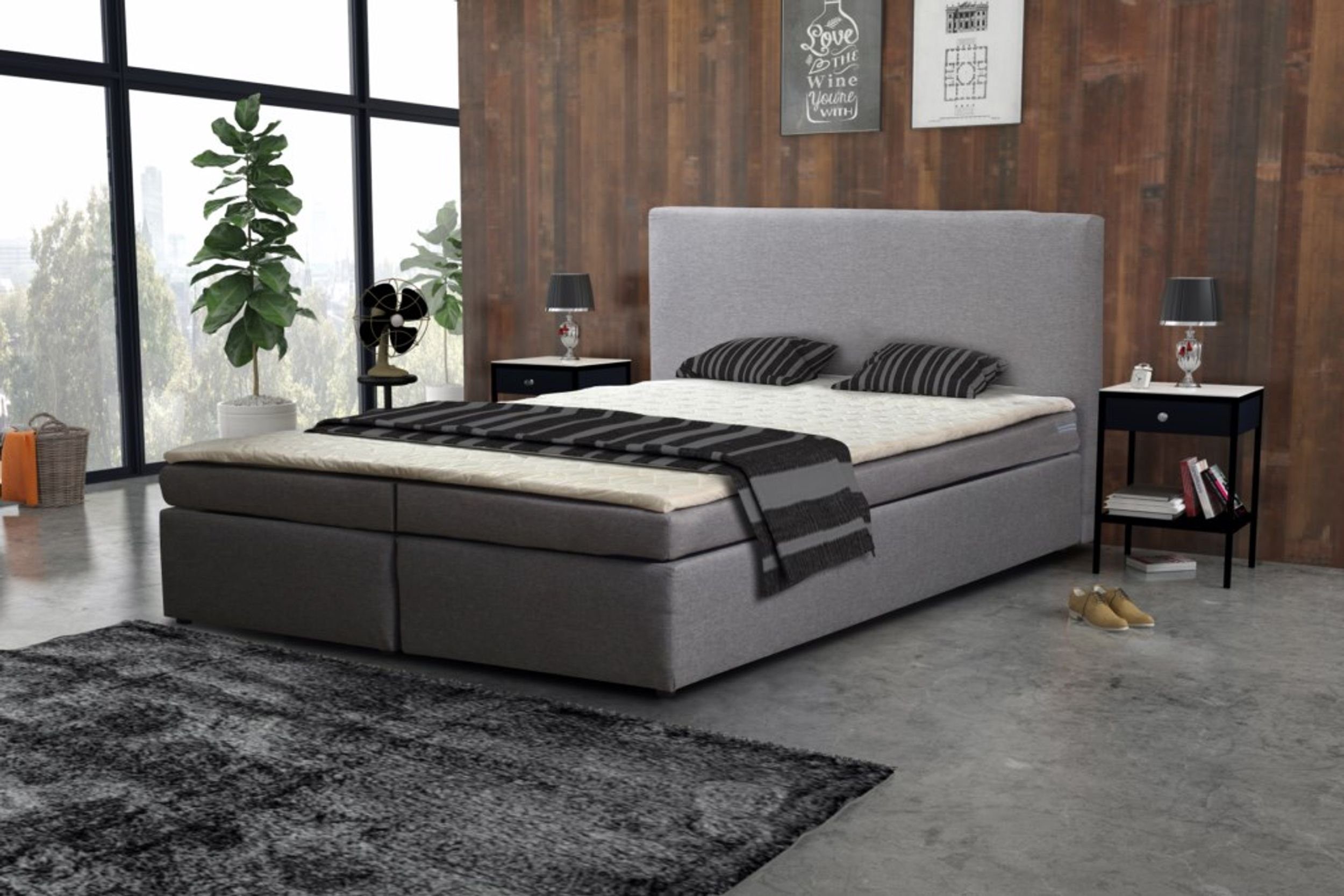 Küchen-Preisbombe Boxspringbett Boxspringbett 180x200 Hotelbett Bonellfederkern Bett mit Topper Paxos 4 hellgrau