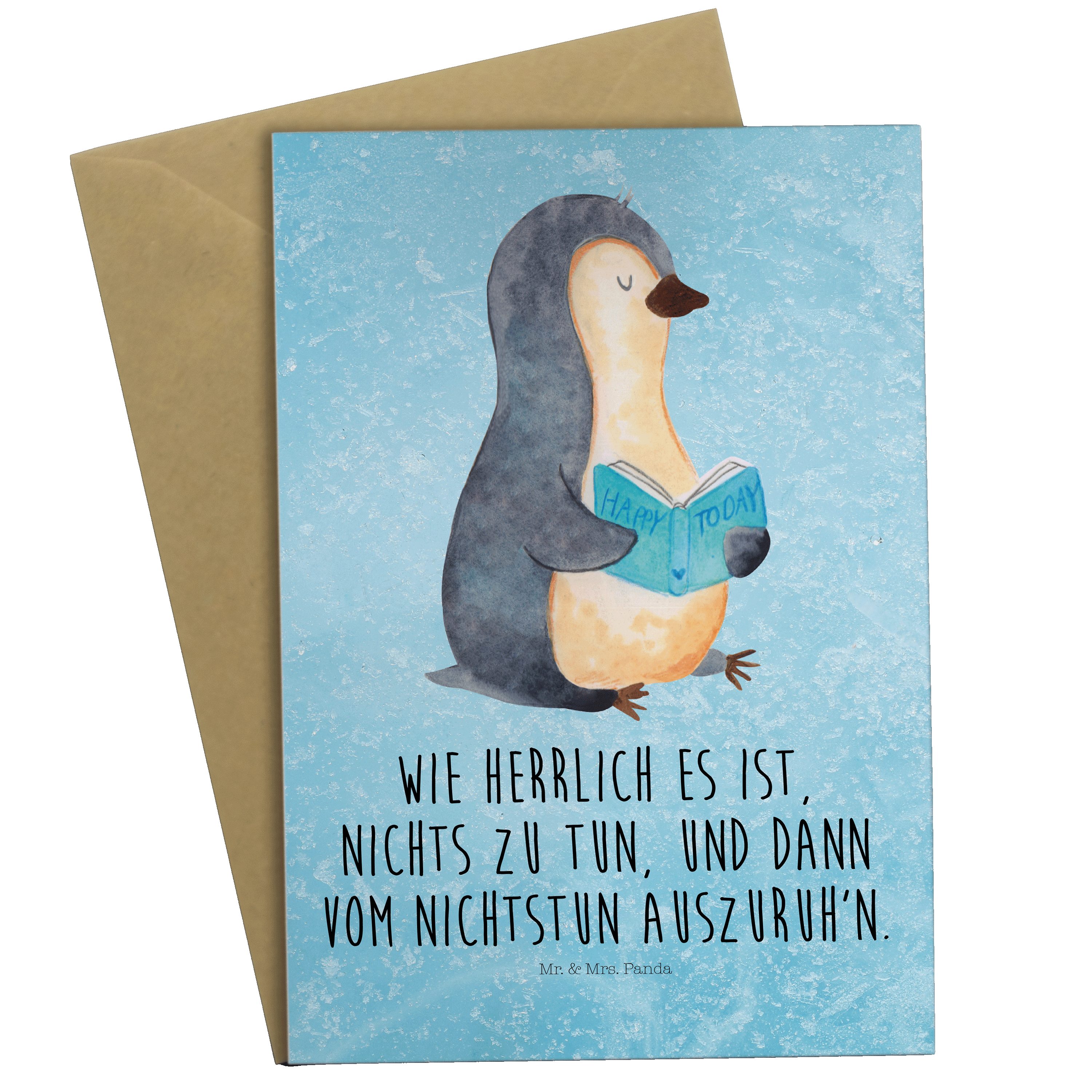 Mr. & Mrs. Panda Grußkarte Pinguin Buch - Eisblau - Geschenk, Hochzeitskarte, Klappkarte, Geburt