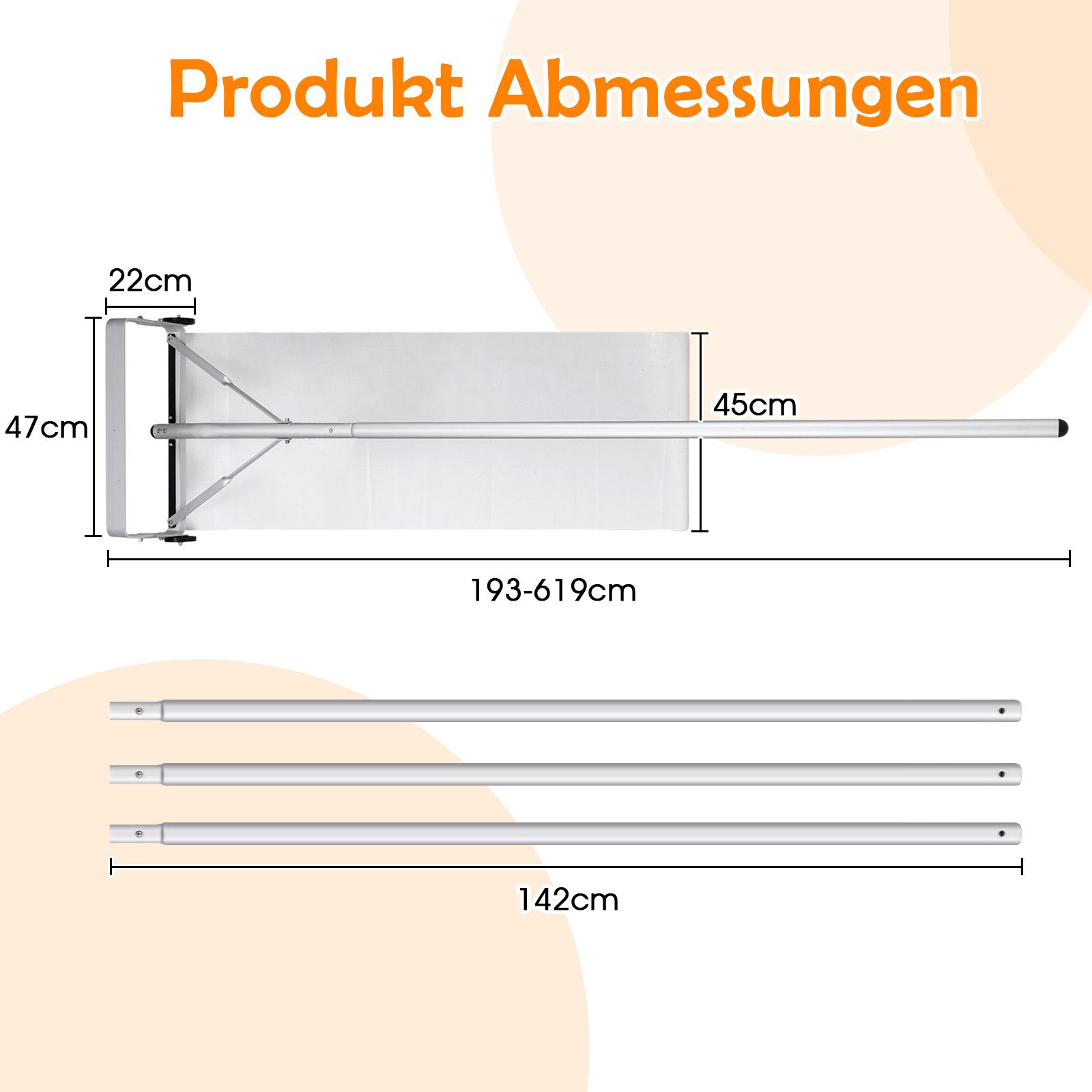 KOMFOTTEU Schneeschieber, Schnee Dachrechen mit Teleskopstiel, Rollen