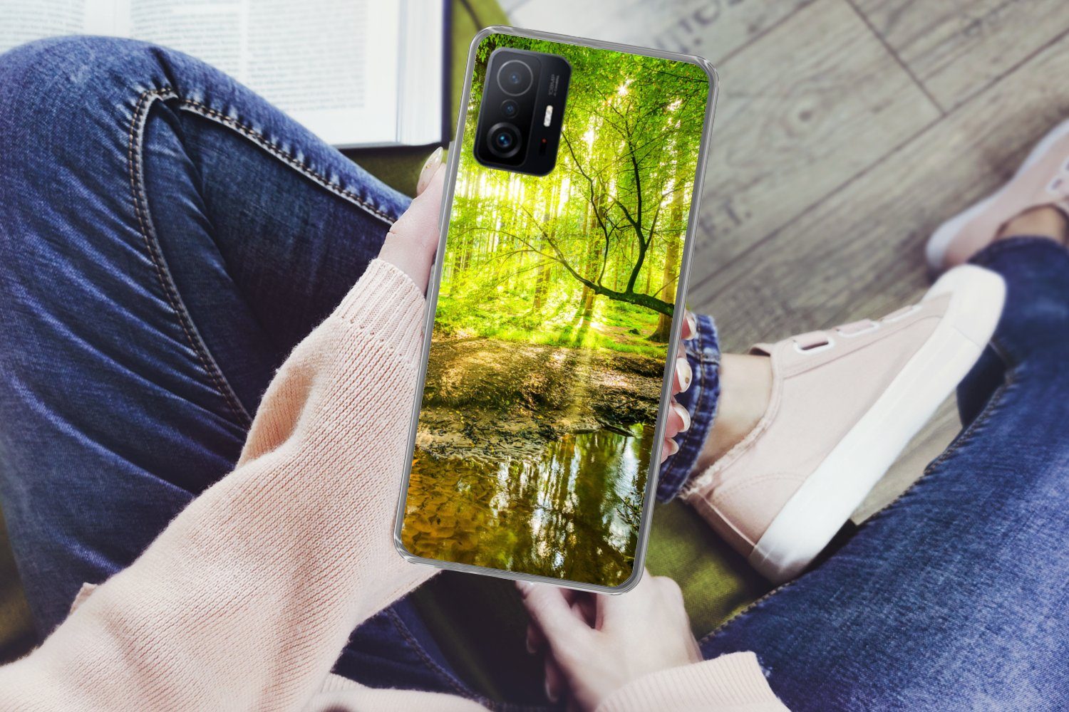 MuchoWow Handyhülle für Xiaomi 11 Lite 5G NE Wald - Landschaft - Wasser - Bäume - Sonne -, Phone Case, Silikon, Schutzhülle Dünn