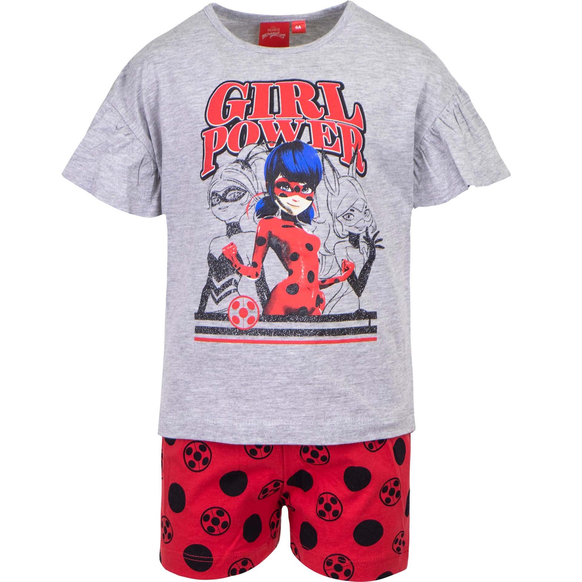 Miraculous - Ladybug Schlafanzug Rena Rouge Queen Bee Mädchen kurzarm Pyjama Gr. 104 bis 128, Baumwolle Grau