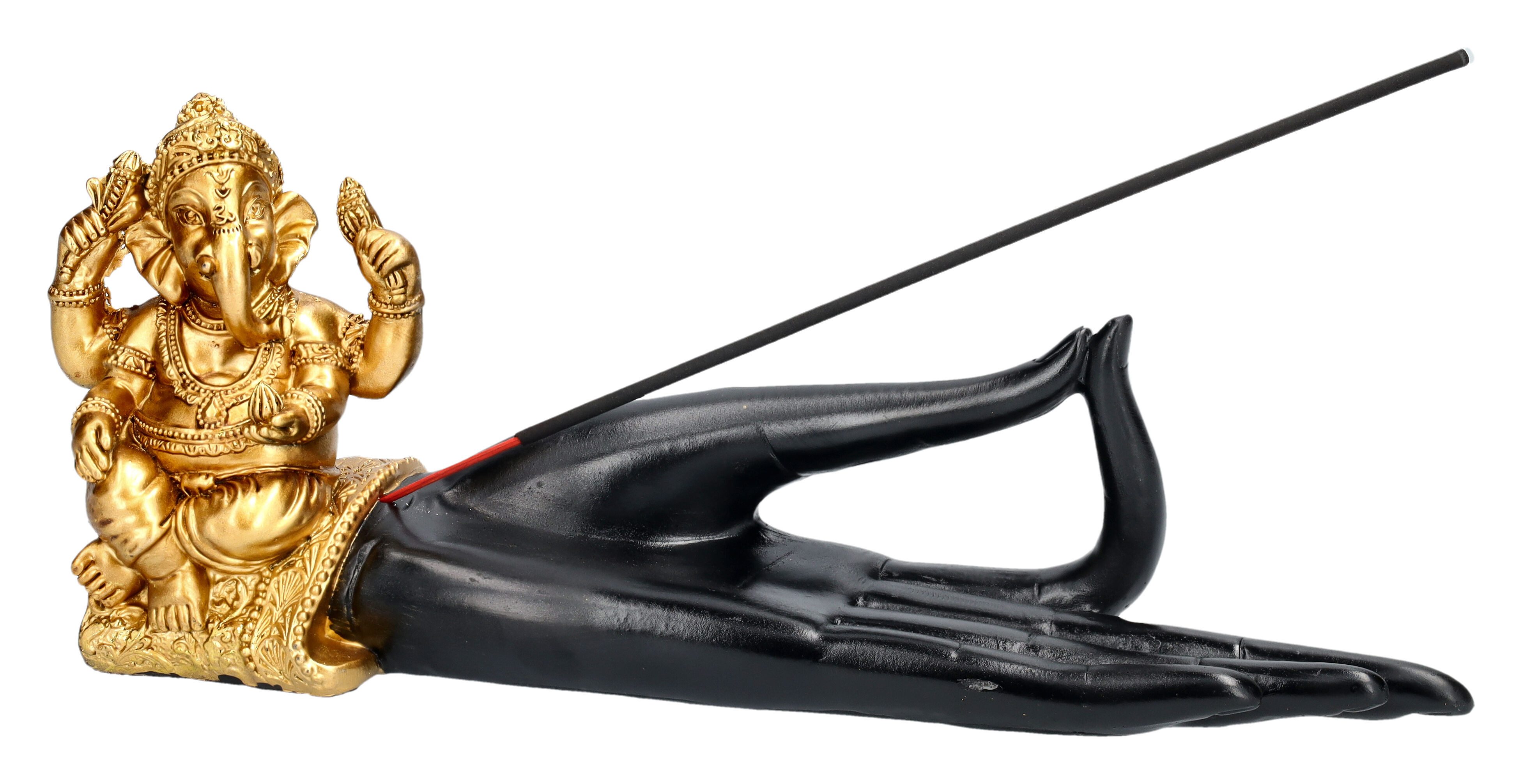 Figuren Shop GmbH Räucherstäbchen-Halter Räucherhalter - Ganesha Figur auf Hand - Hindu-Gott Elefantenkopf Deko