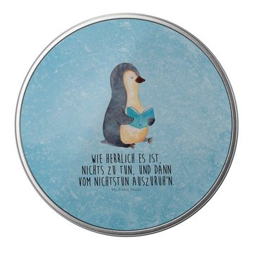 Mr. & Mrs. Panda Aufbewahrungsdose Pinguin Buch - Eisblau - Geschenk, Bücherwurm, Vorratsdose, nichtstun (1 St), Besonders glänzend