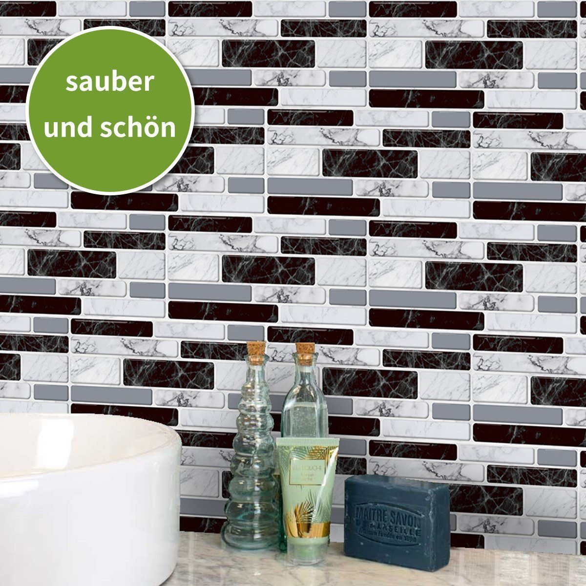 Novzep 3D-Wandtattoo 54 St Fliesensticker,Selbstklebende 3D Wandaufkleber,20x10cm (54 St)