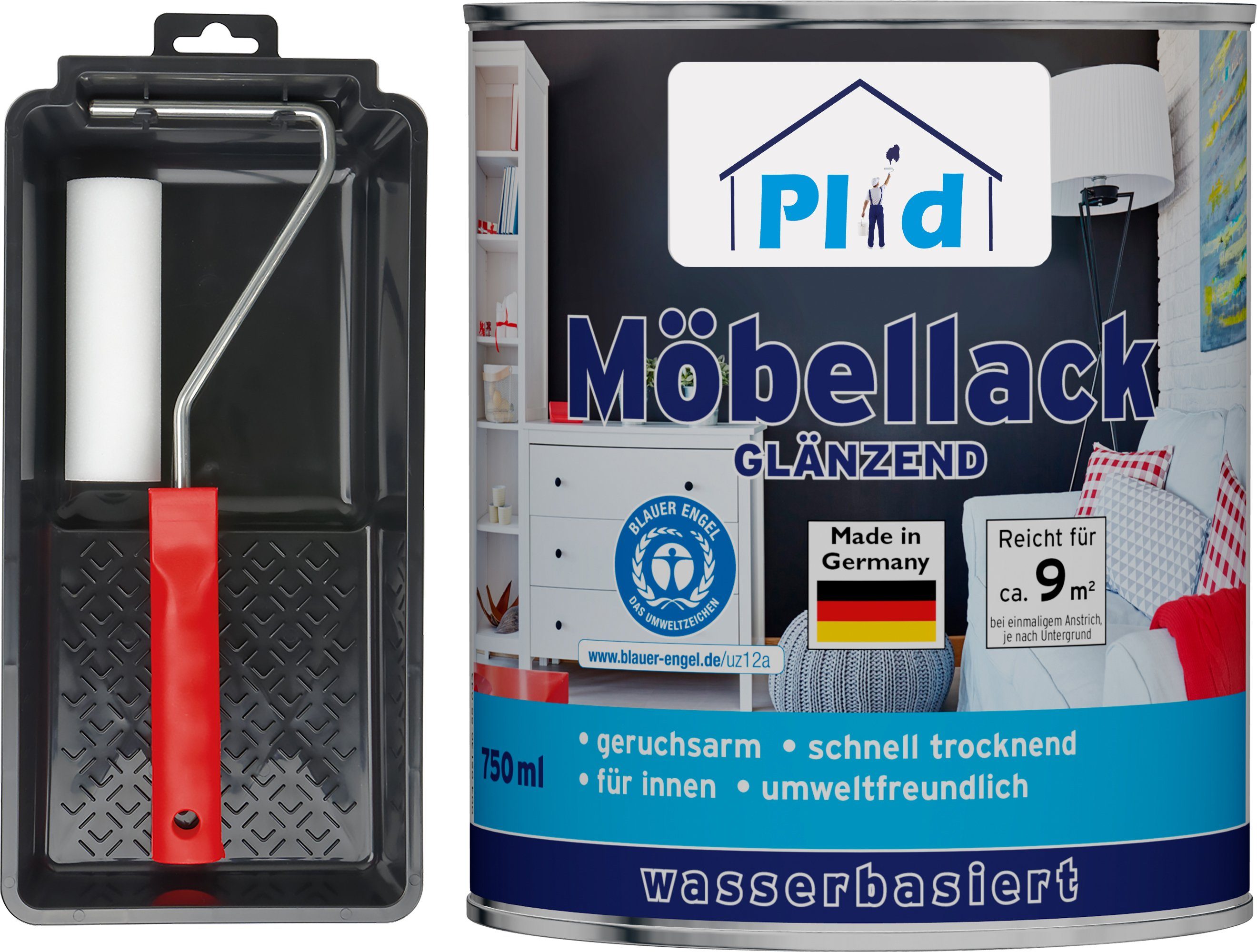 plid Weißlack Premium Möbellack Weisslack Türenlack Holzlack Lackierset, Schnelltrocknend, verarbeitungsfertig Weiß - Glänzend